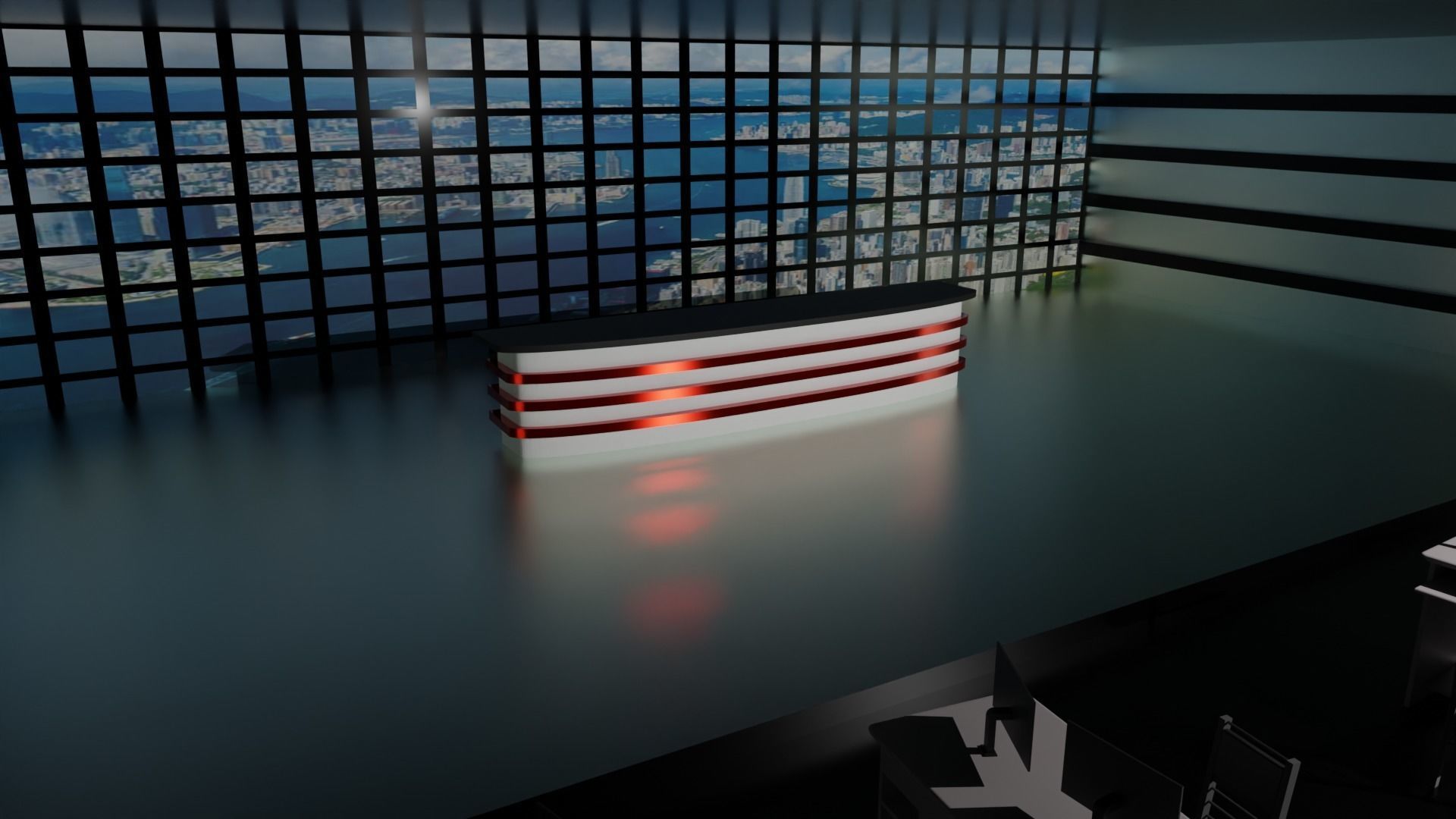 TV News Studio Low-poly 3D model_2