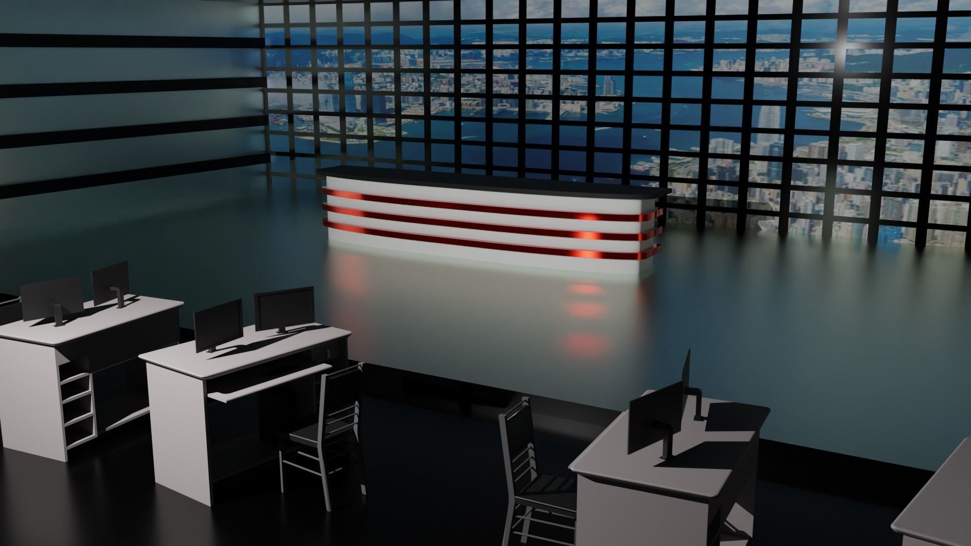 TV News Studio Low-poly 3D model_1
