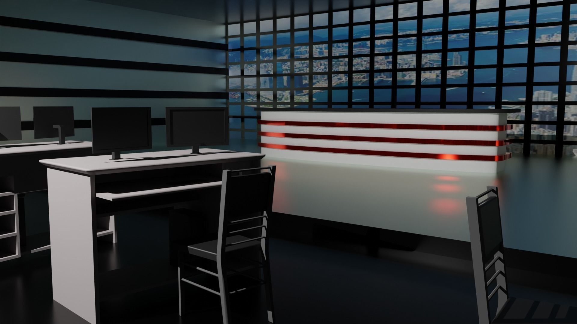 TV News Studio Low-poly 3D model_4