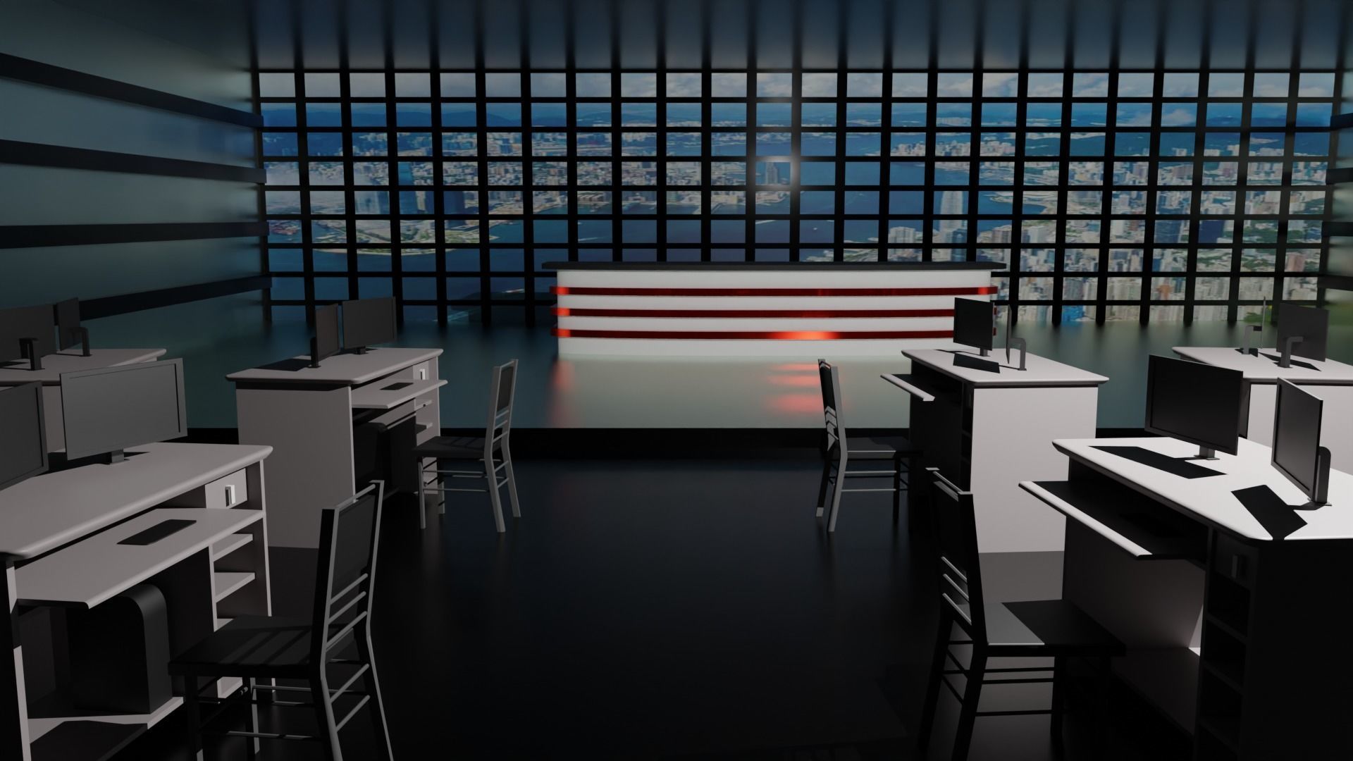 TV News Studio Low-poly 3D model_3