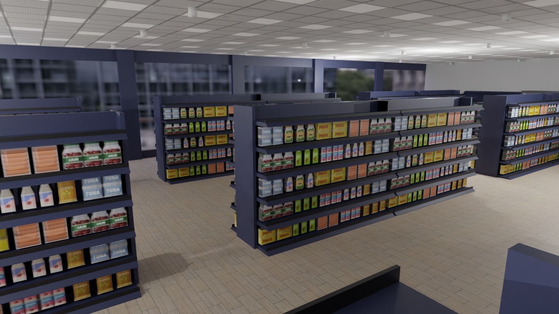 Supermarket interior Low-poly 3D model_6
