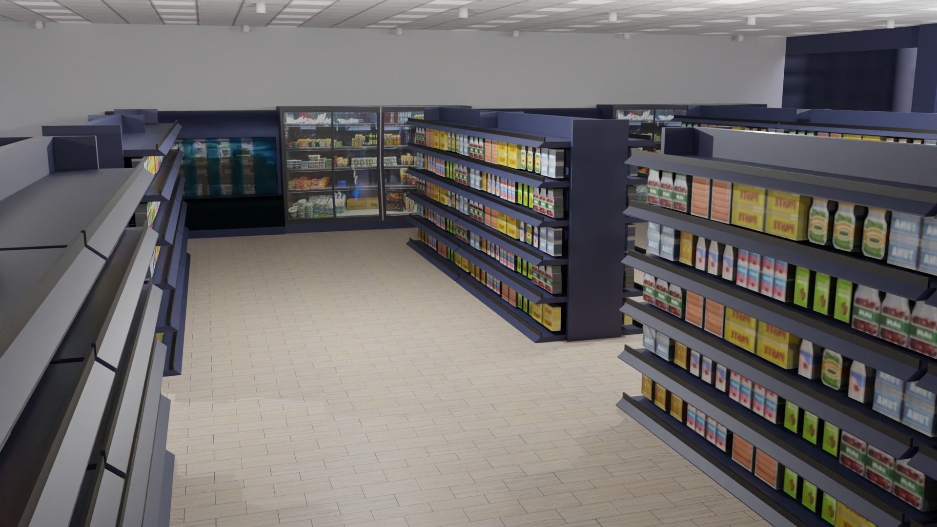Supermarket interior Low-poly 3D model_2