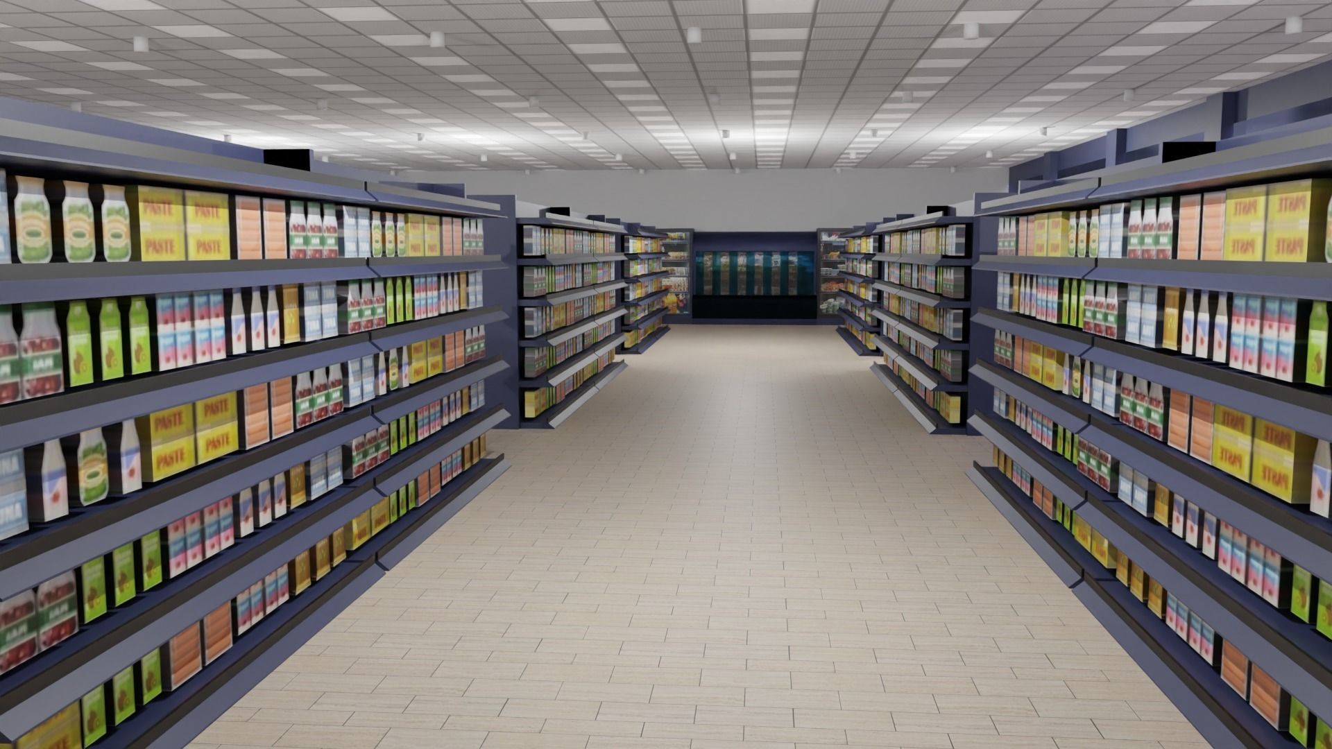 Supermarket interior Low-poly 3D model_1