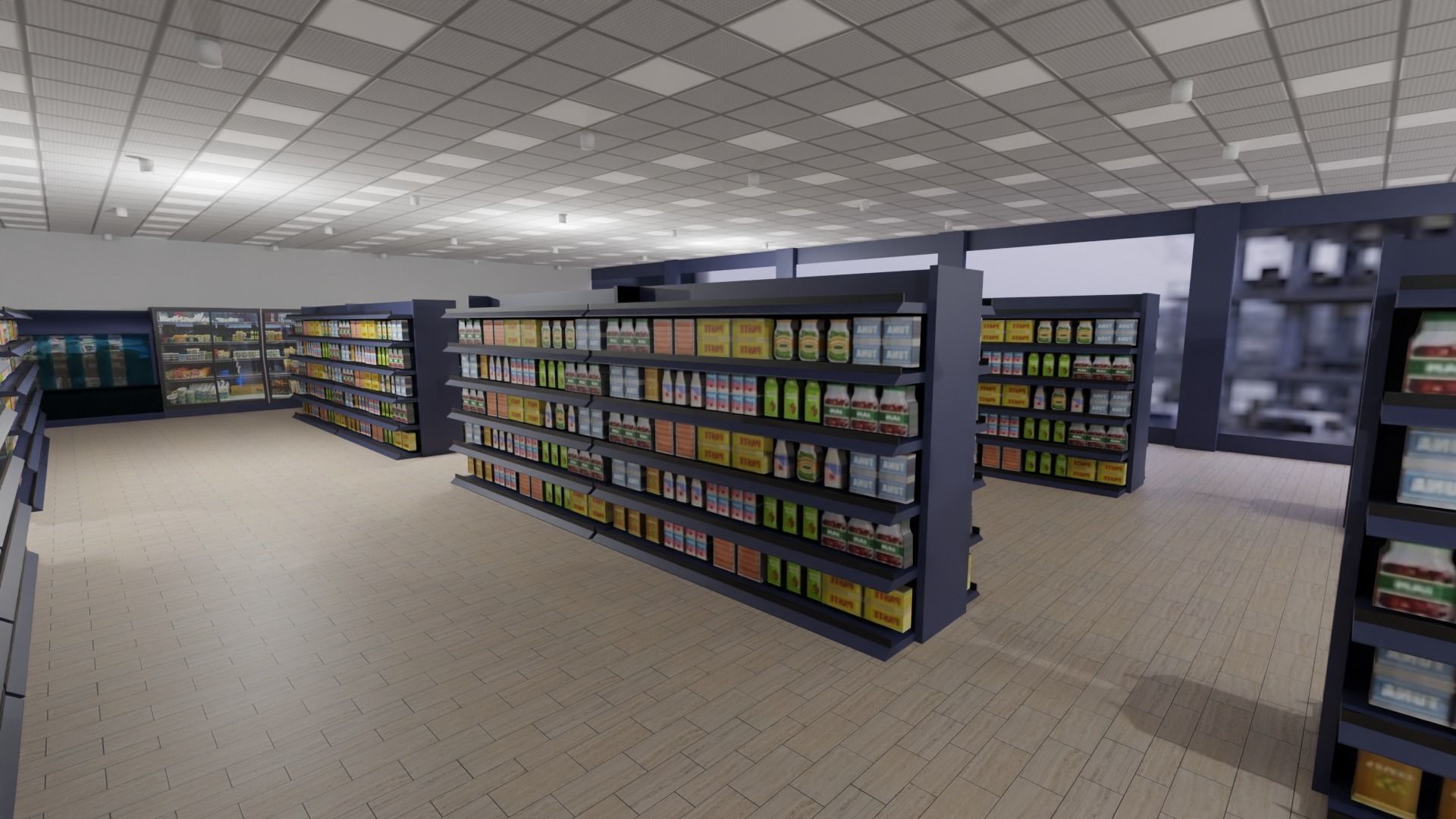Supermarket interior Low-poly 3D model_5