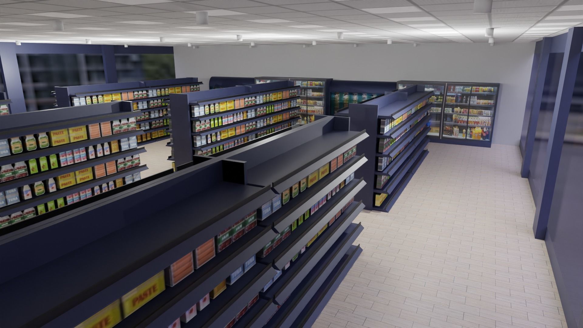 Supermarket interior Low-poly 3D model_3