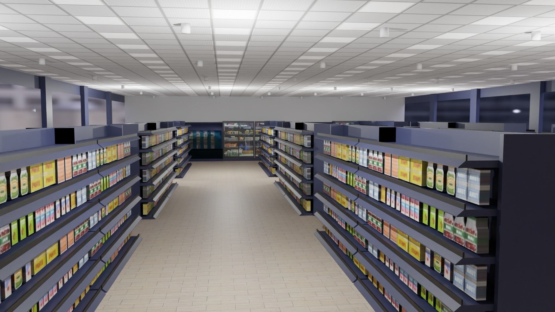 Supermarket interior Low-poly 3D model_4