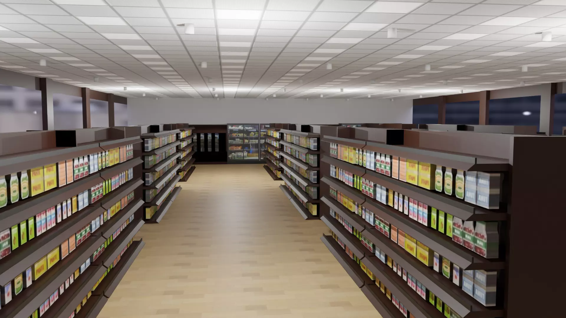 Supermarket interior Low-poly 3D model_0