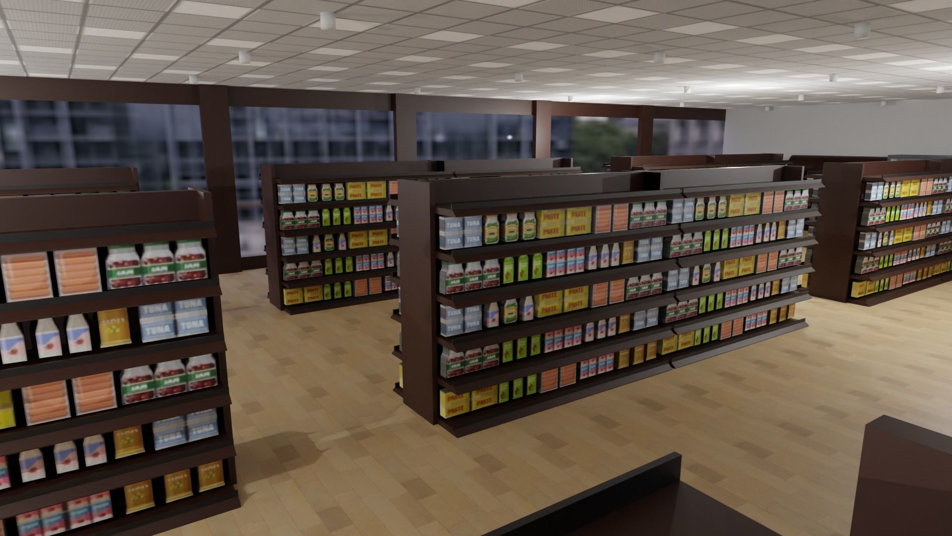Supermarket interior Low-poly 3D model_6