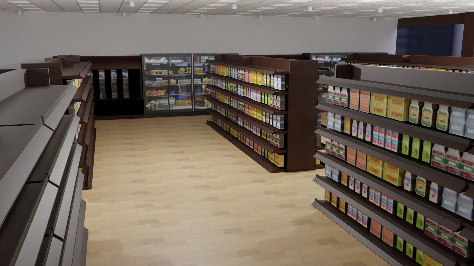 Supermarket interior Low-poly 3D model_3