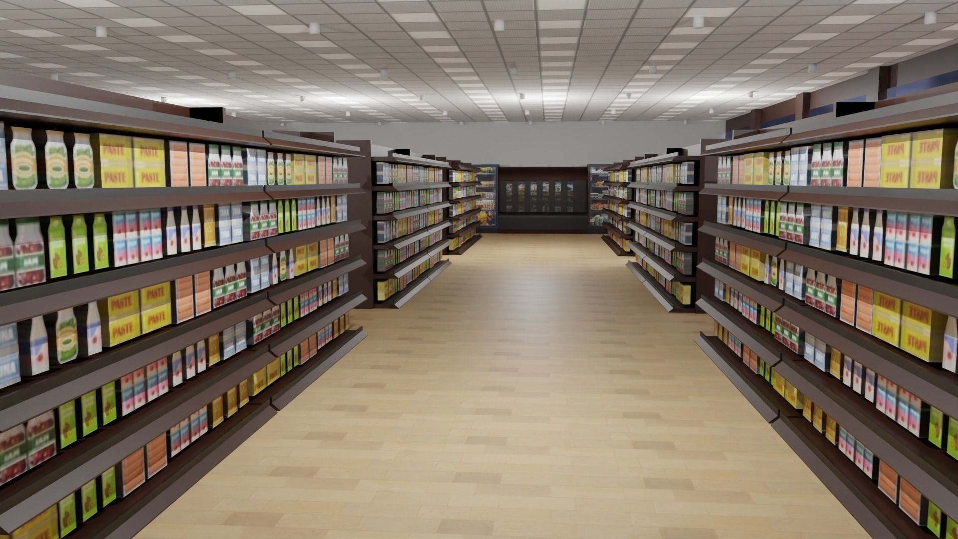 Supermarket interior Low-poly 3D model_2