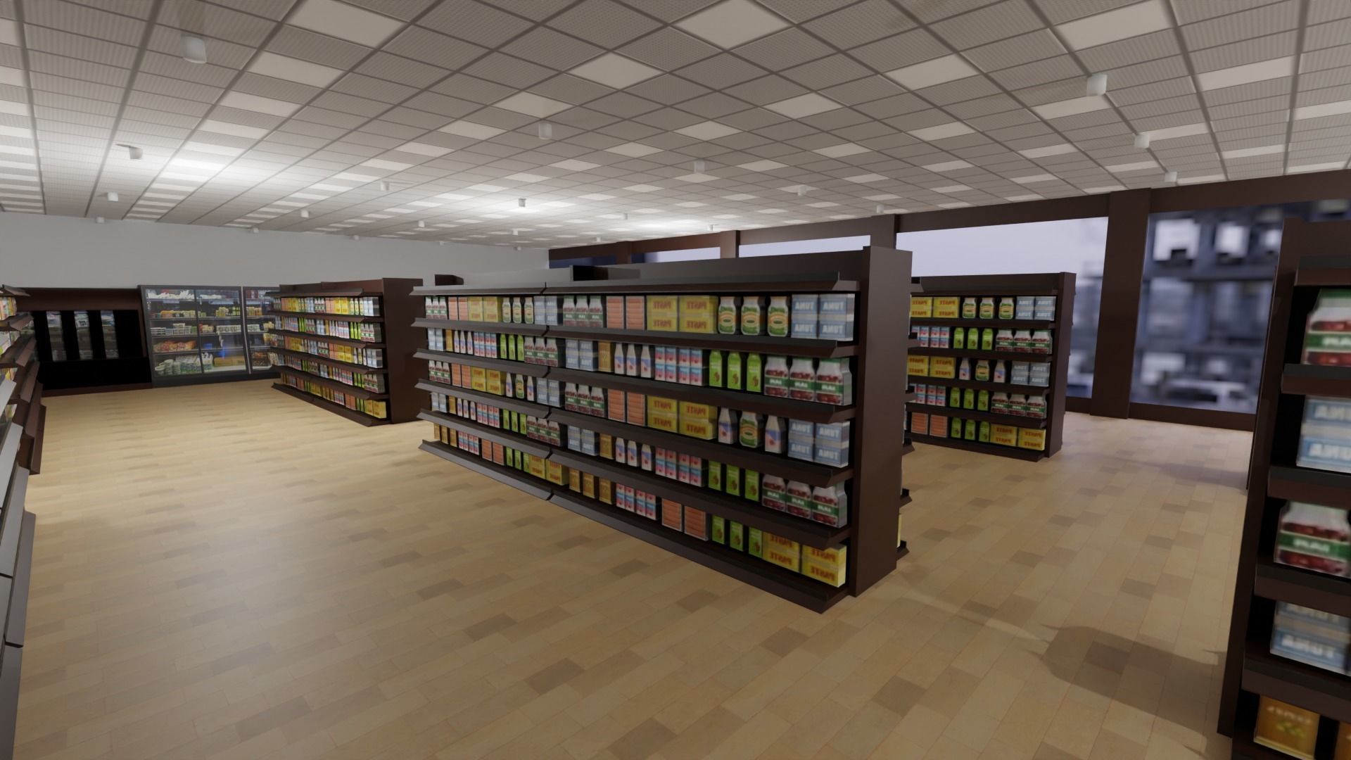 Supermarket interior Low-poly 3D model_5
