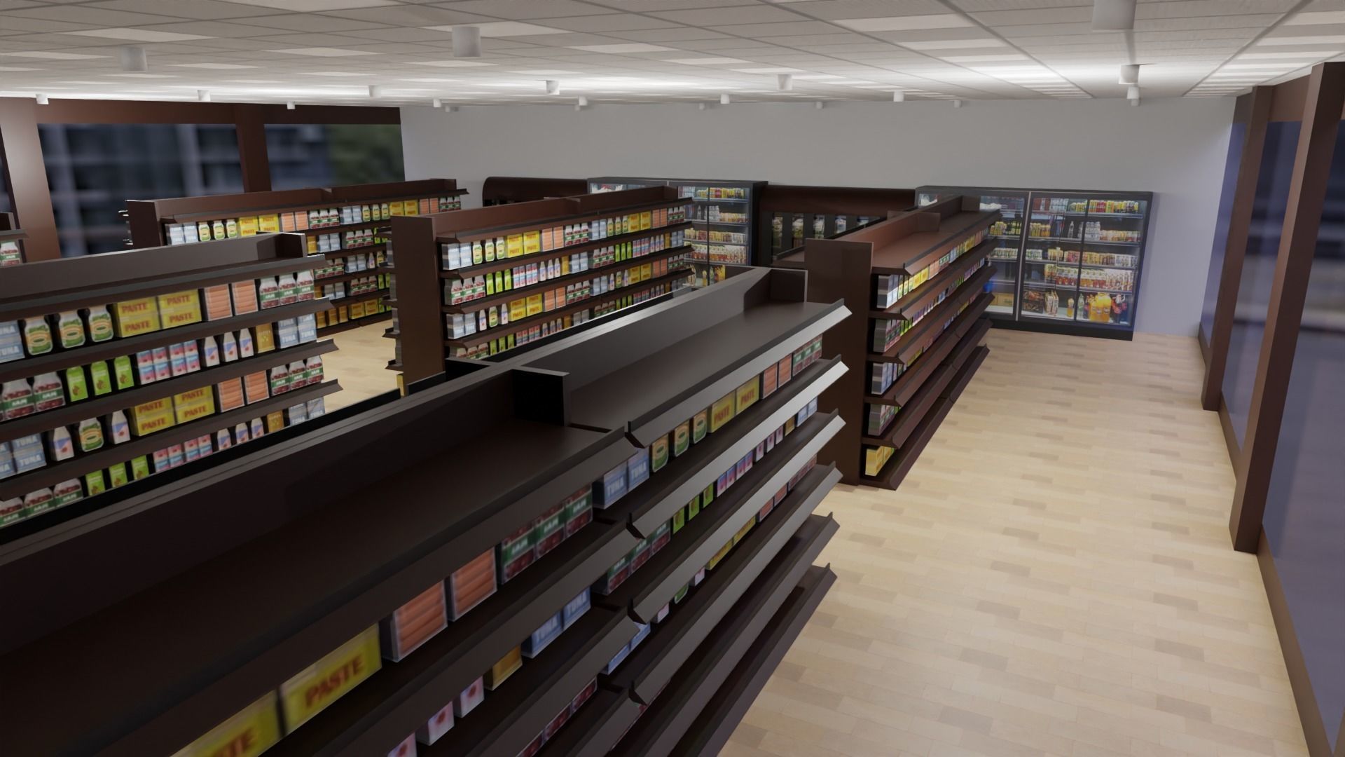 Supermarket interior Low-poly 3D model_4