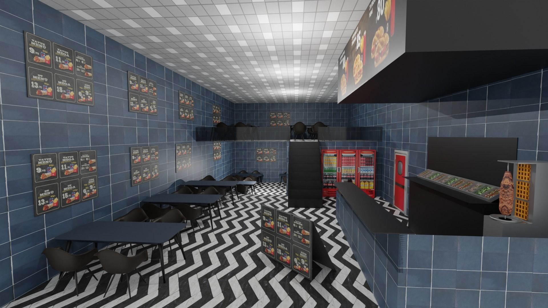 Kebab Restaurant Interior Low-poly 3D model_5