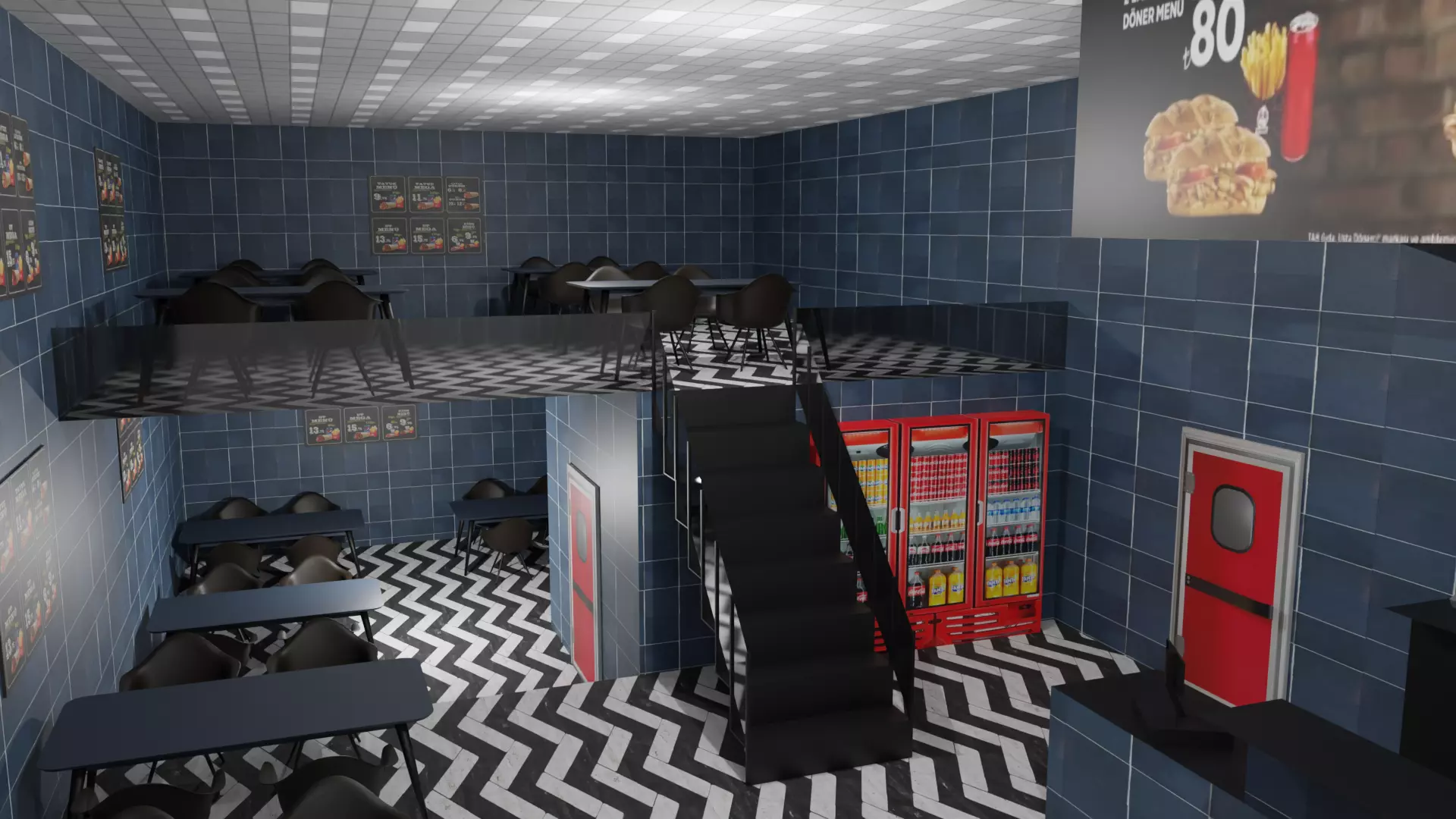 Kebab Restaurant Interior Low-poly 3D model_0