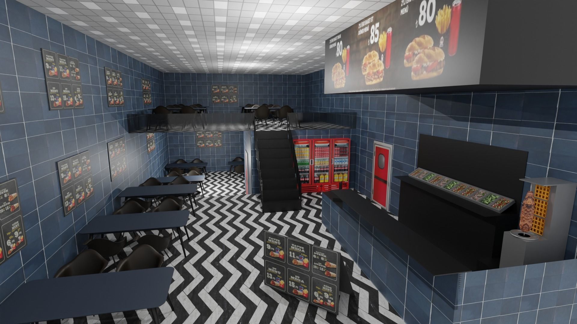 Kebab Restaurant Interior Low-poly 3D model_1