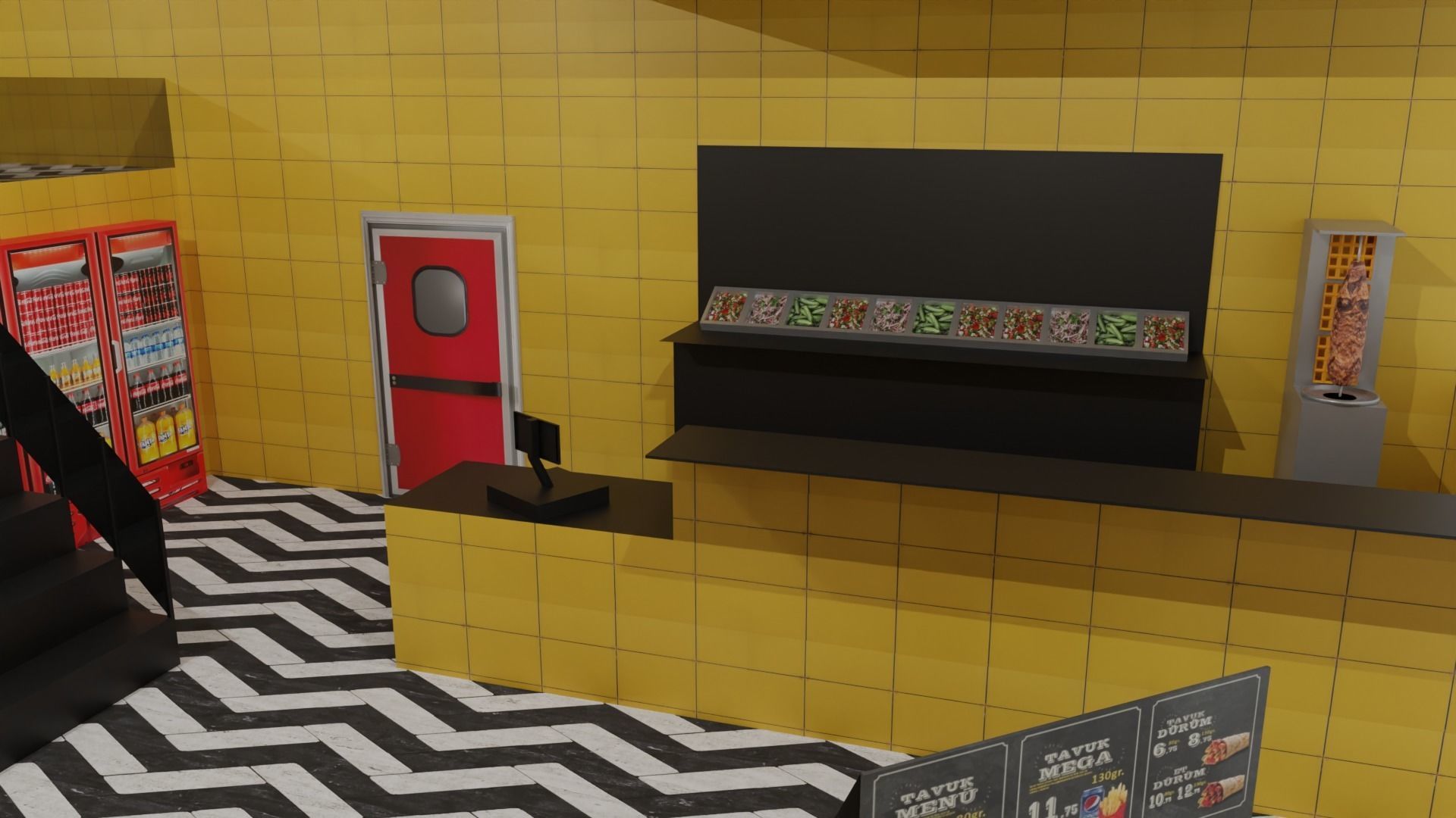 Doner Restaurant Interior Low-poly 3D model_4