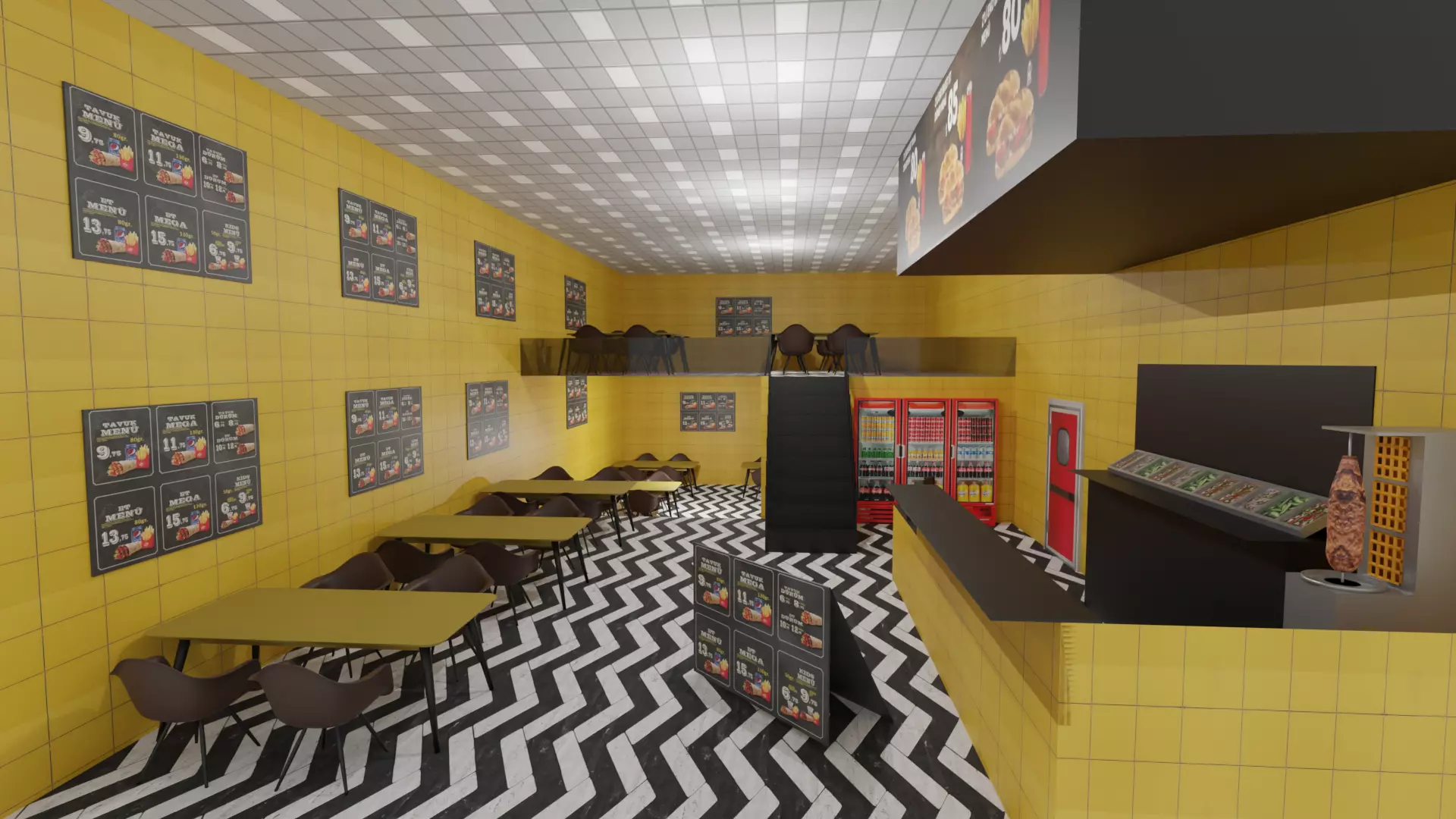 Doner Restaurant Interior Low-poly 3D model_0