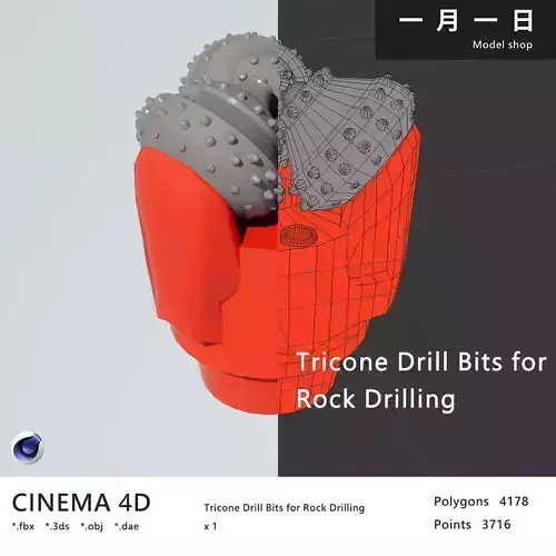 Tricone Drill Bits for Rock Drilling Low-poly 3D model