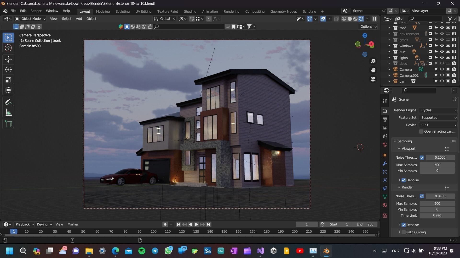 Modern Luxury house Exterior 3D model with environment and a Car Low-poly 3D model_14