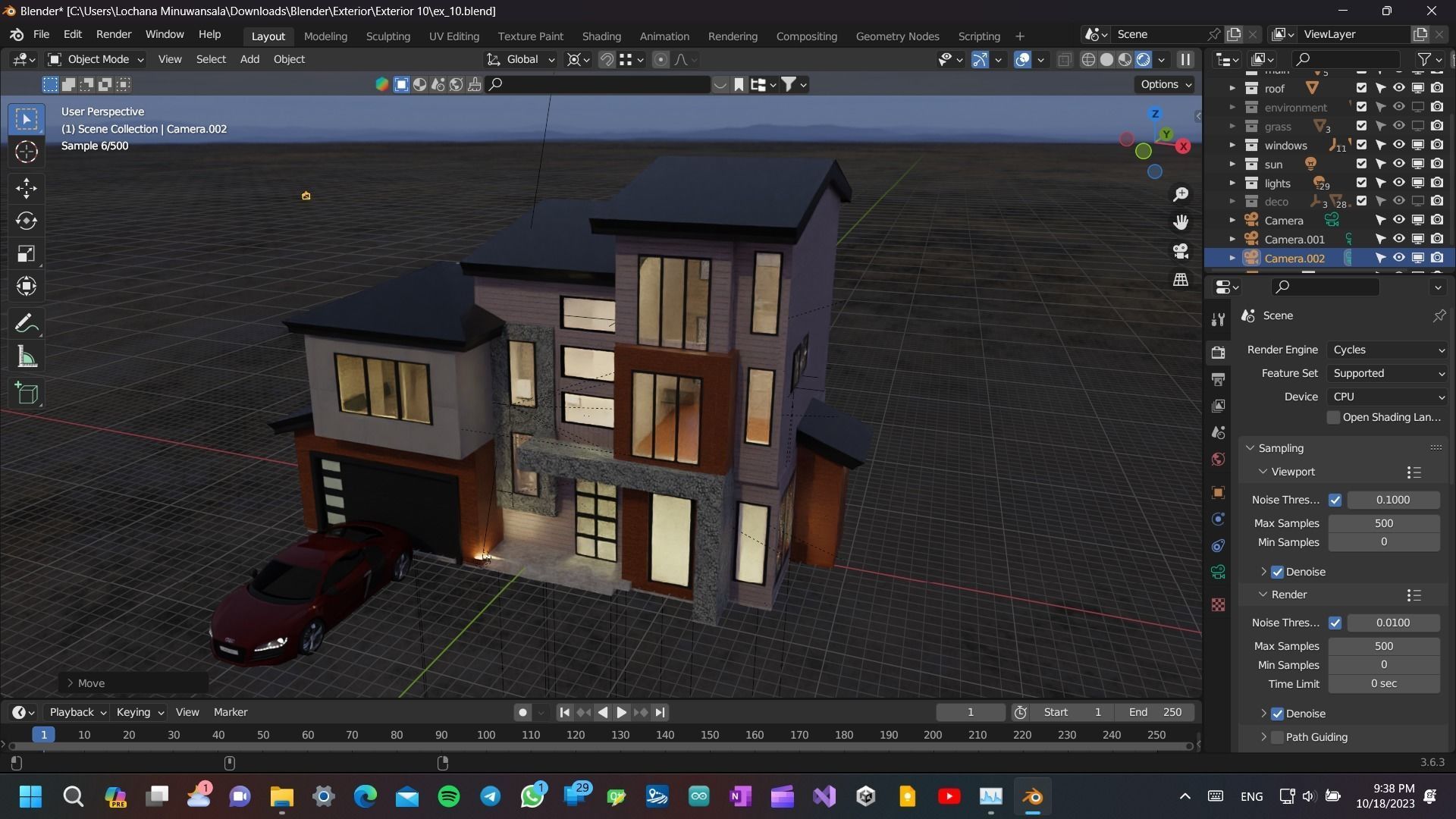 Modern Luxury house Exterior 3D model with environment and a Car Low-poly 3D model_5