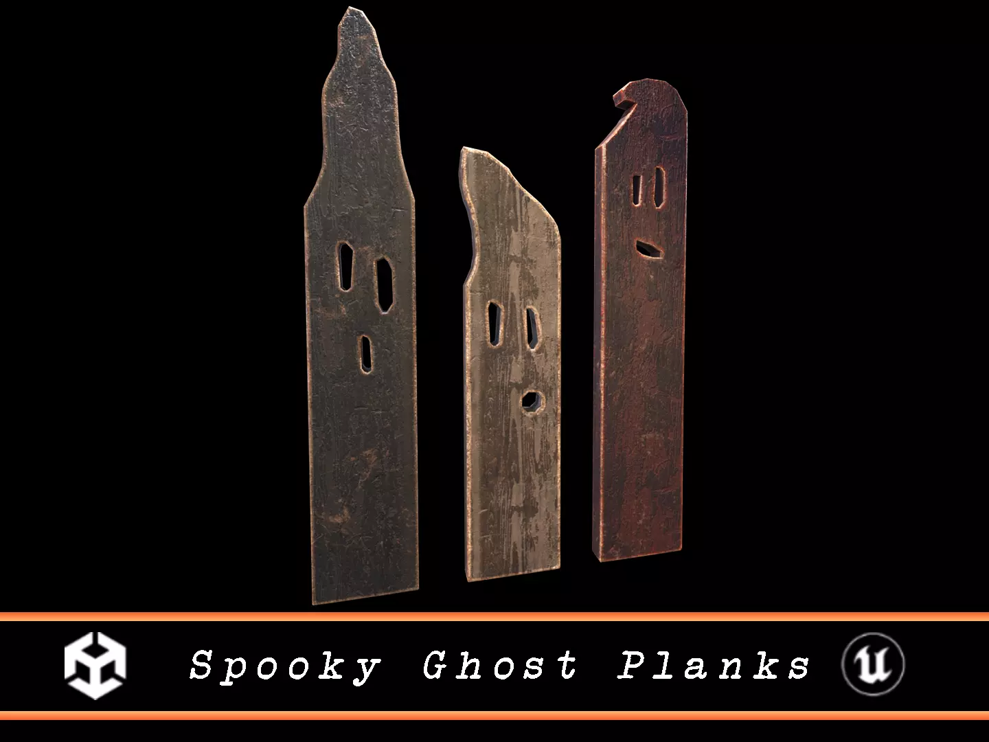 Spooky Ghost Planks Halloween Decoration  Low-poly 3D model_0