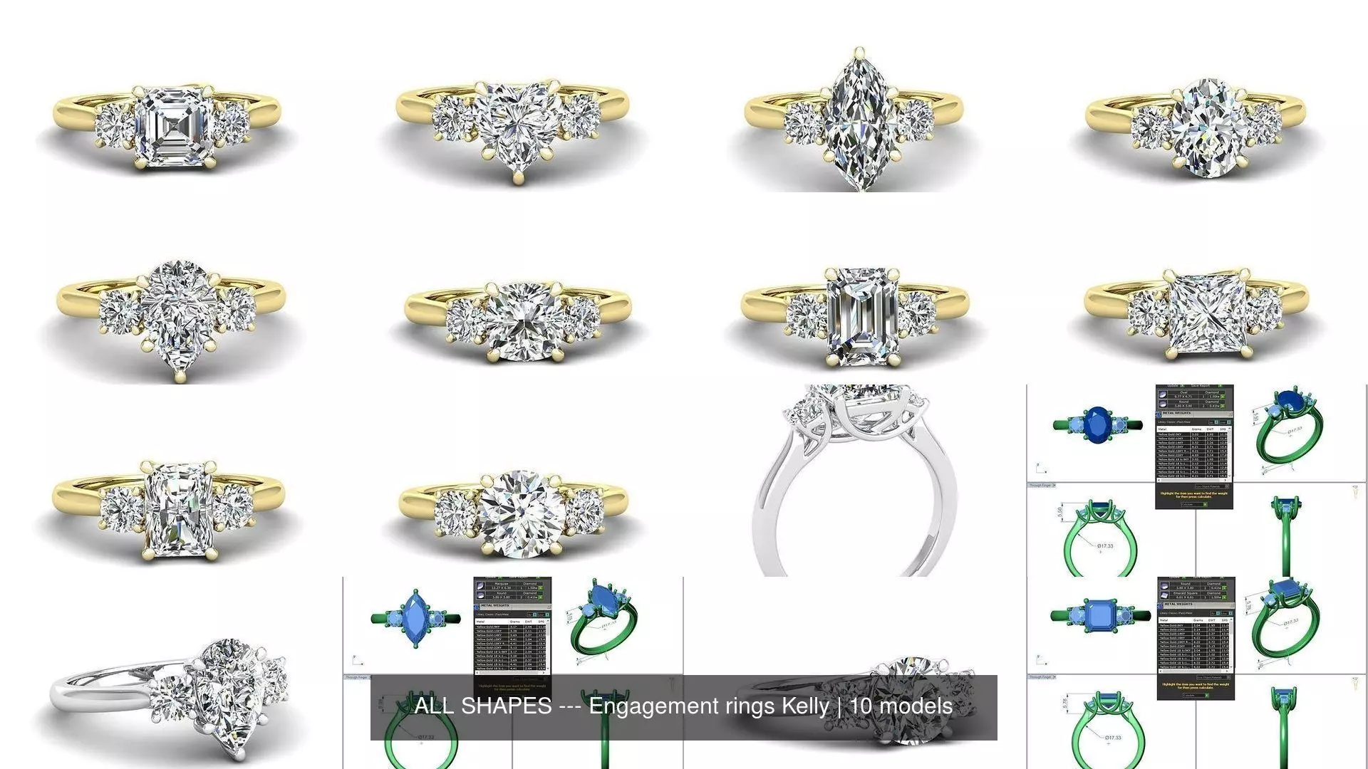 ALL SHAPES --- Engagement rings Kelly 3D Model Collection_0