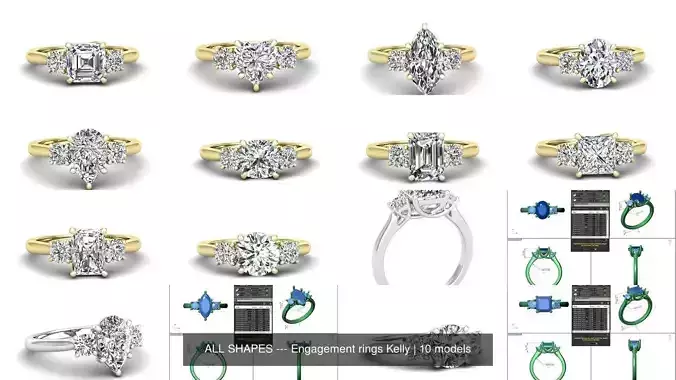 ALL SHAPES --- Engagement rings Kelly 3D Model Collection