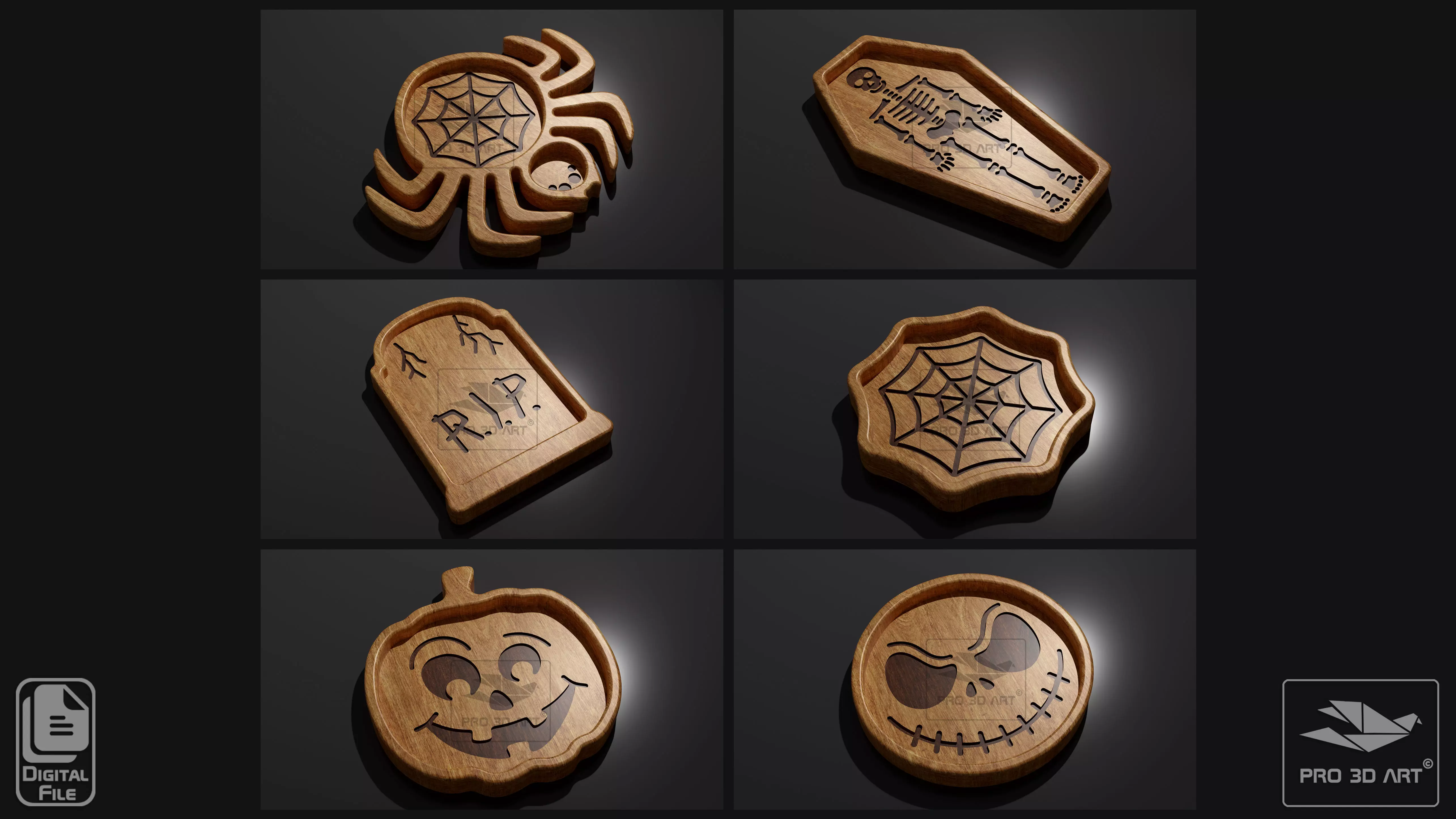 Halloween Trays Pack 2 - CNC Files for Wood 3D model_0