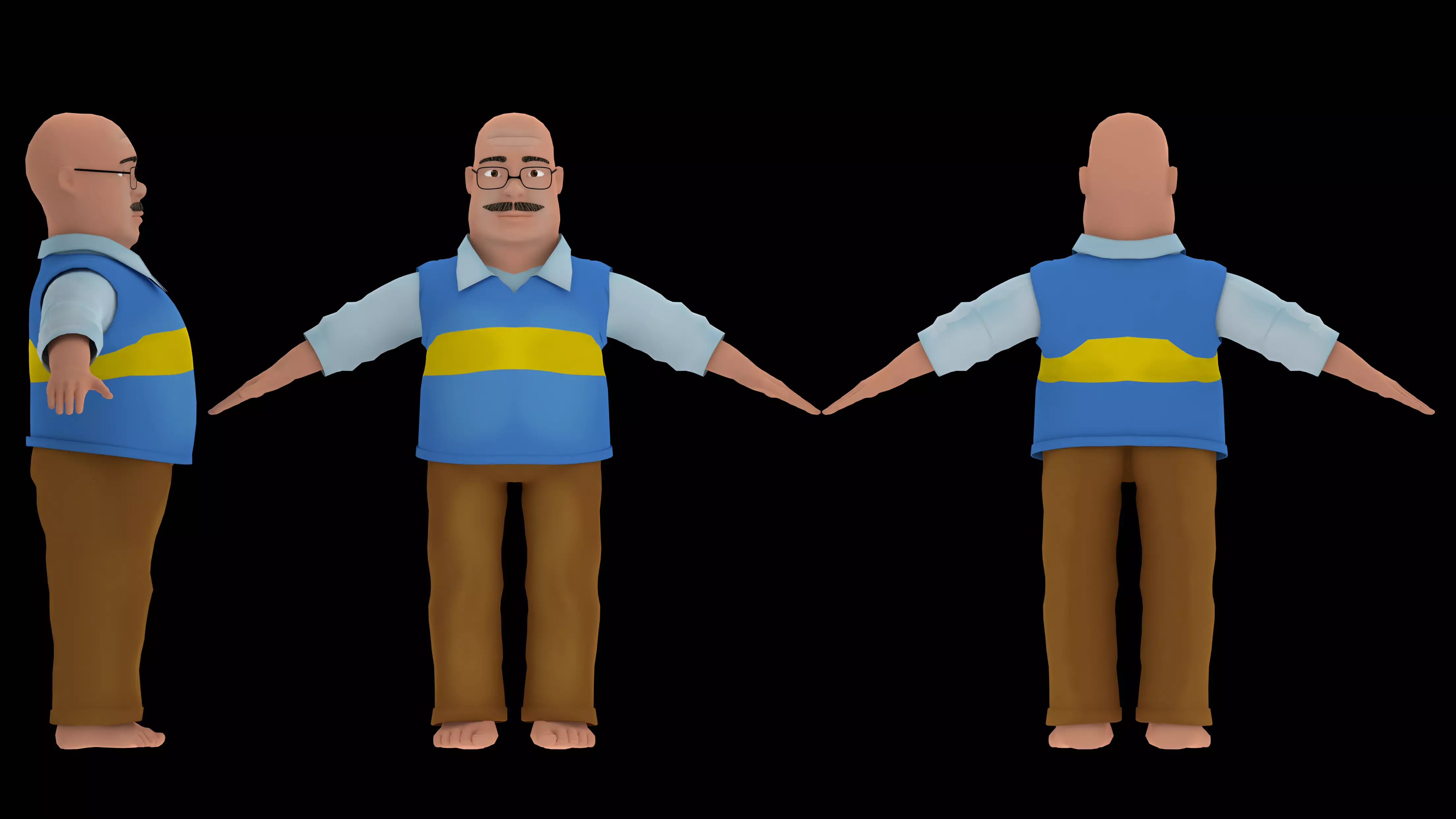 Old Bald Man Low-poly 3D model