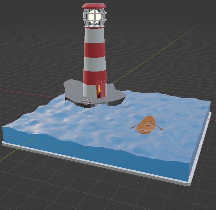 Lighthouse and Wada boats on the horizon  Free low-poly 3D model_1