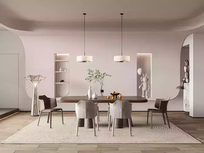 Dining room interior Dining  wall  Dining table full scene 01 3D model