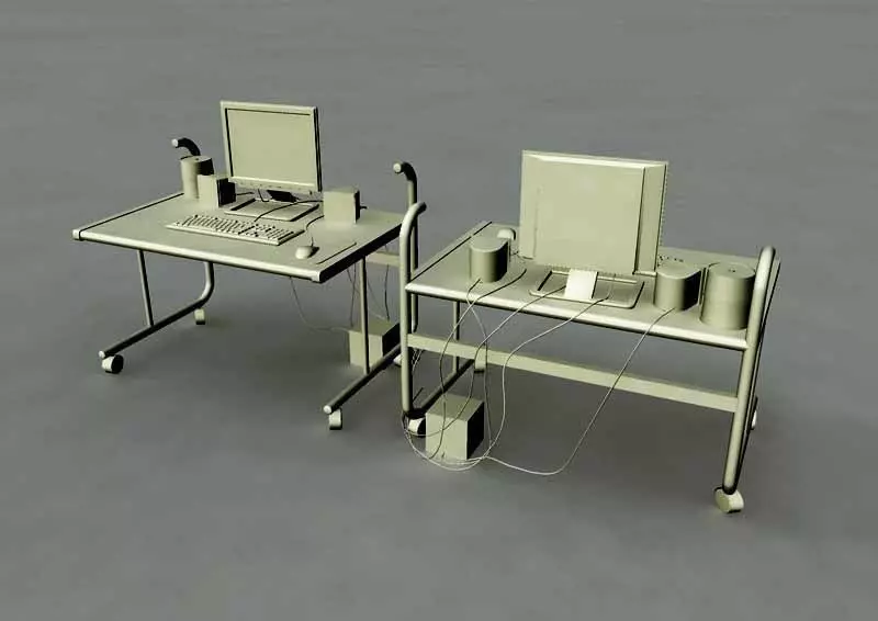 Computer Set desk with two monitors 3D model_0