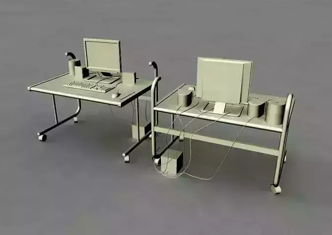 Computer Set desk with two monitors 3D model