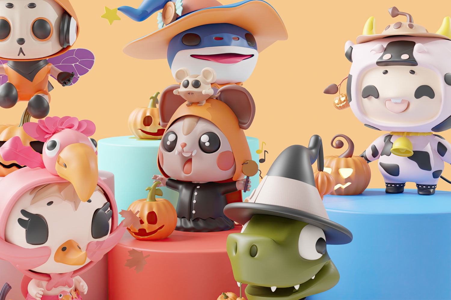 Art Toy Animal Alphabet Set 1 A-H Halloween Character3D Low-poly 3D print model_1