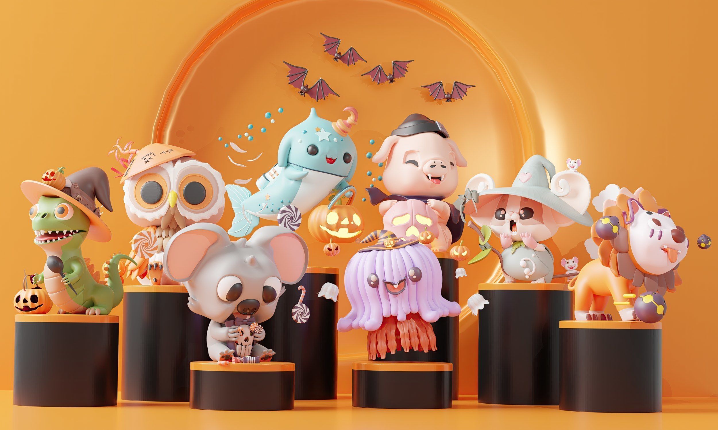 Art Toy Animal Set 2 I-P Halloween Character 3D model Low-poly 3D print model_2