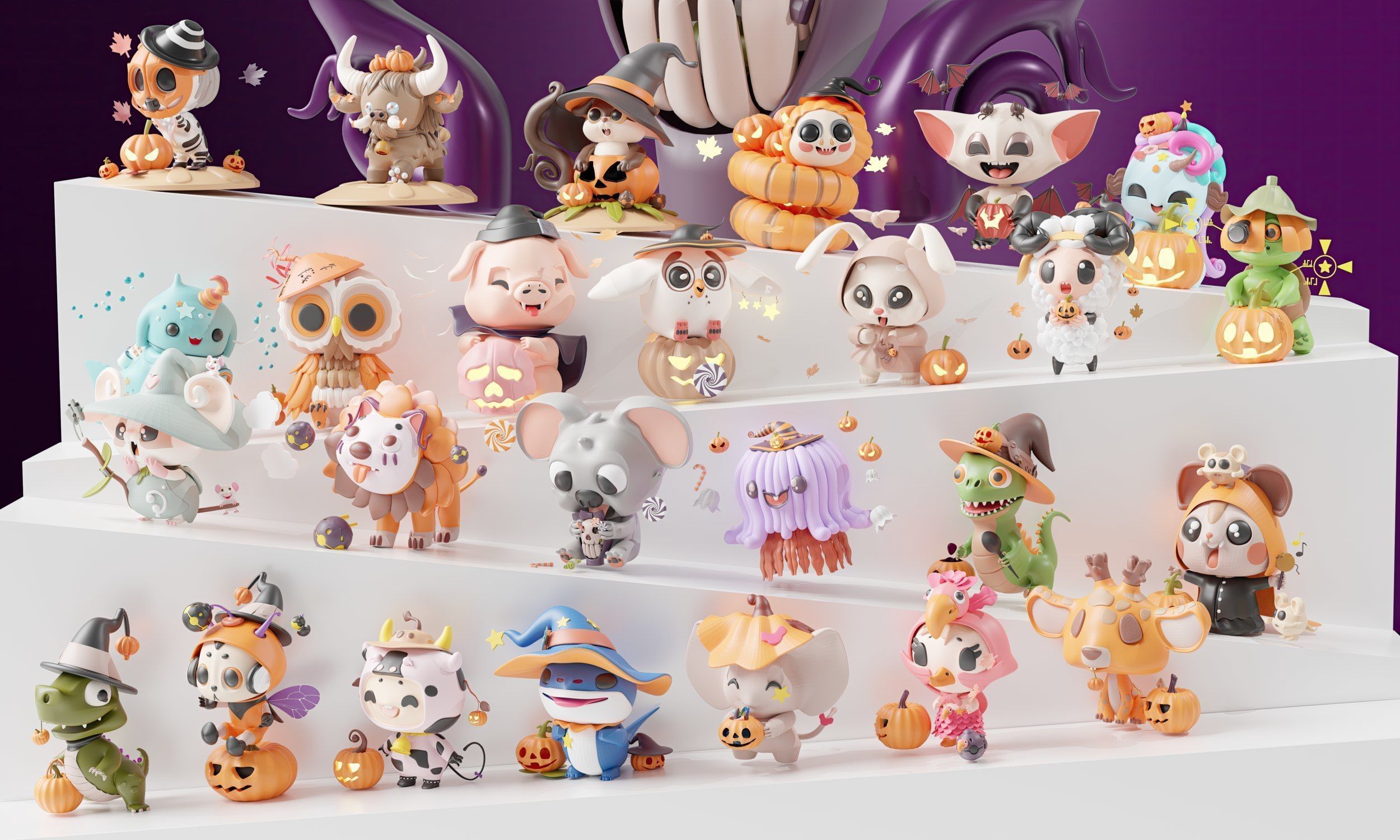 Art Toy Animal Set 2 I-P Halloween Character 3D model Low-poly 3D print model_1