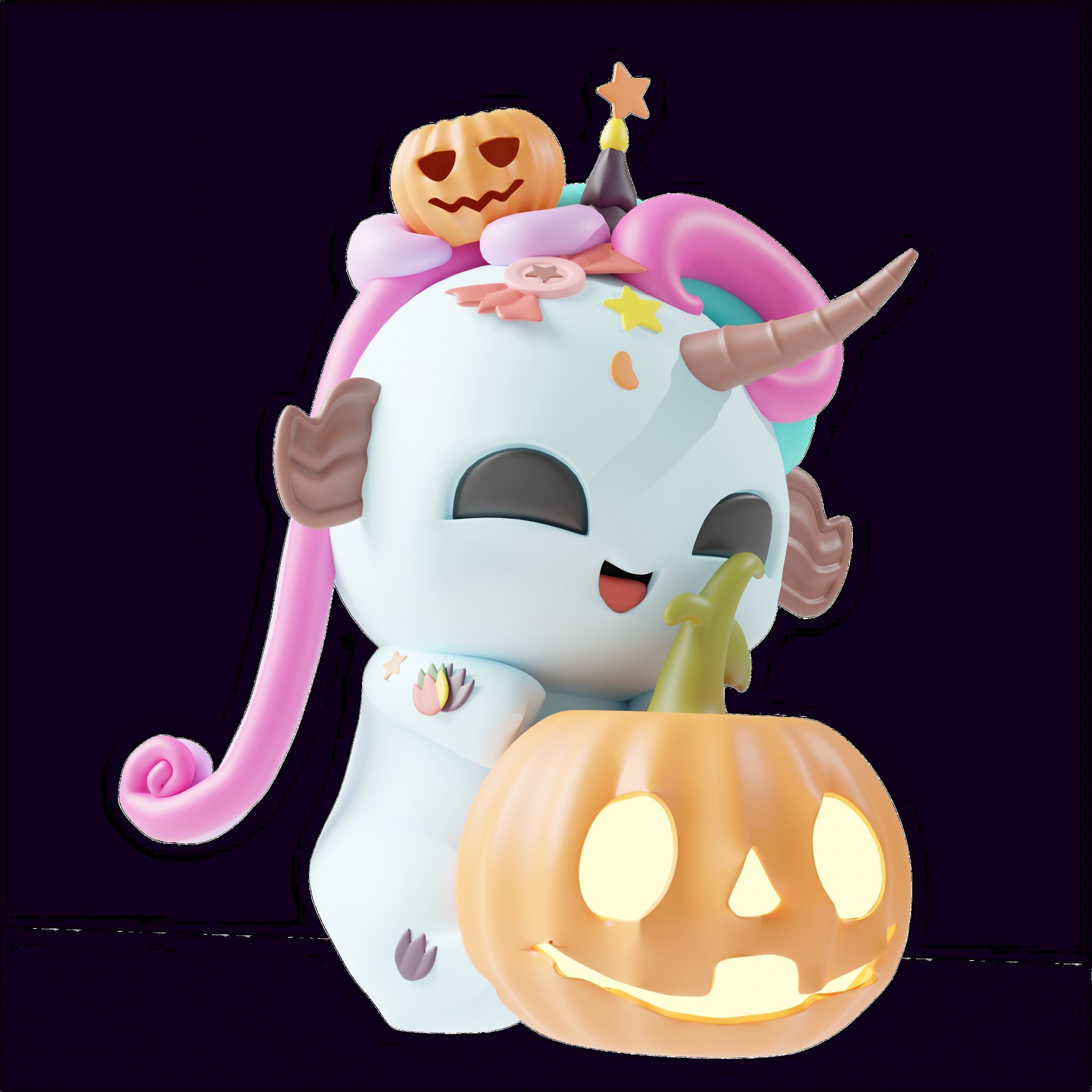 Art Toy Animal Set  3 Q-Z Halloween Character 3D model Low-poly 3D print model_7