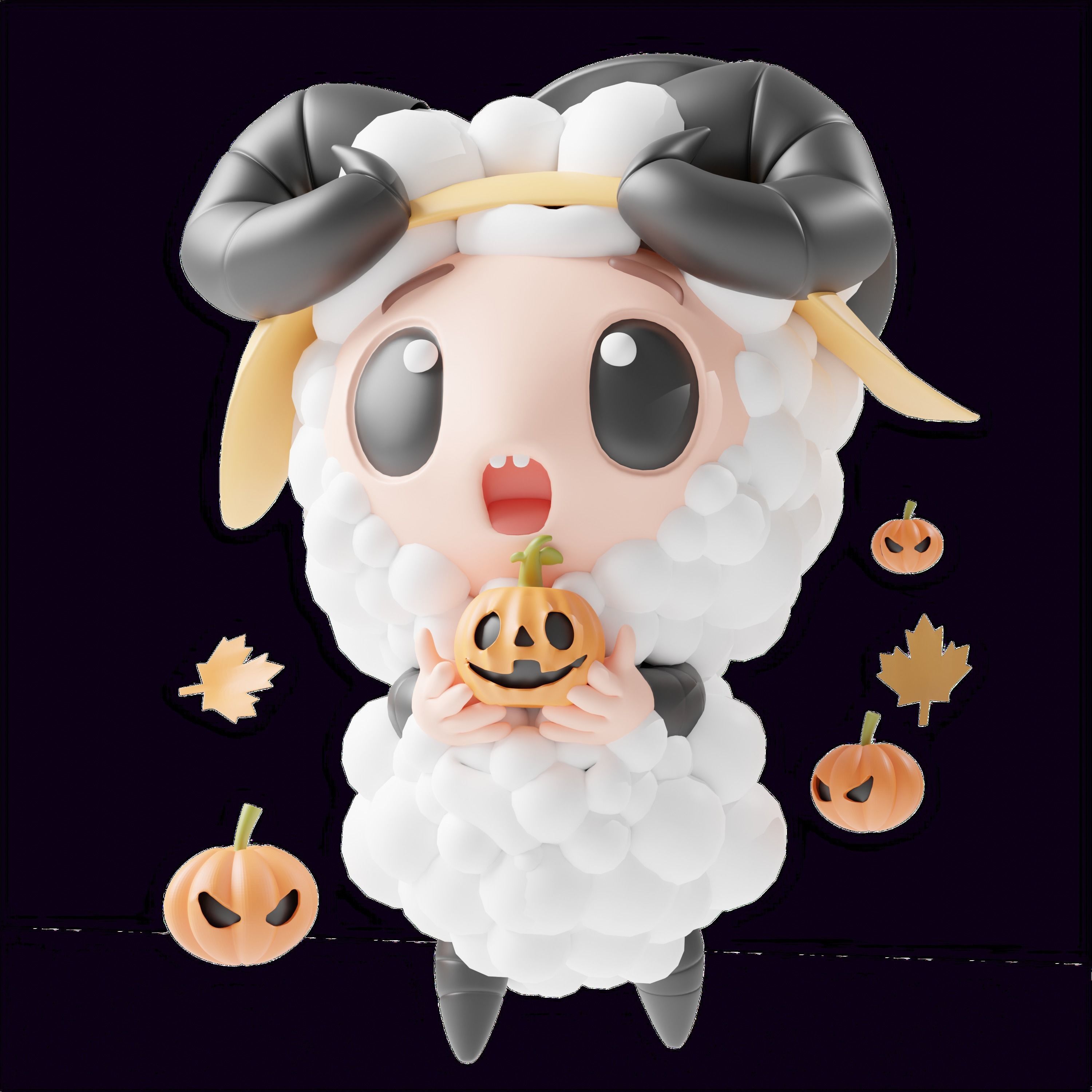 Art Toy Animal Set  3 Q-Z Halloween Character 3D model Low-poly 3D print model_5