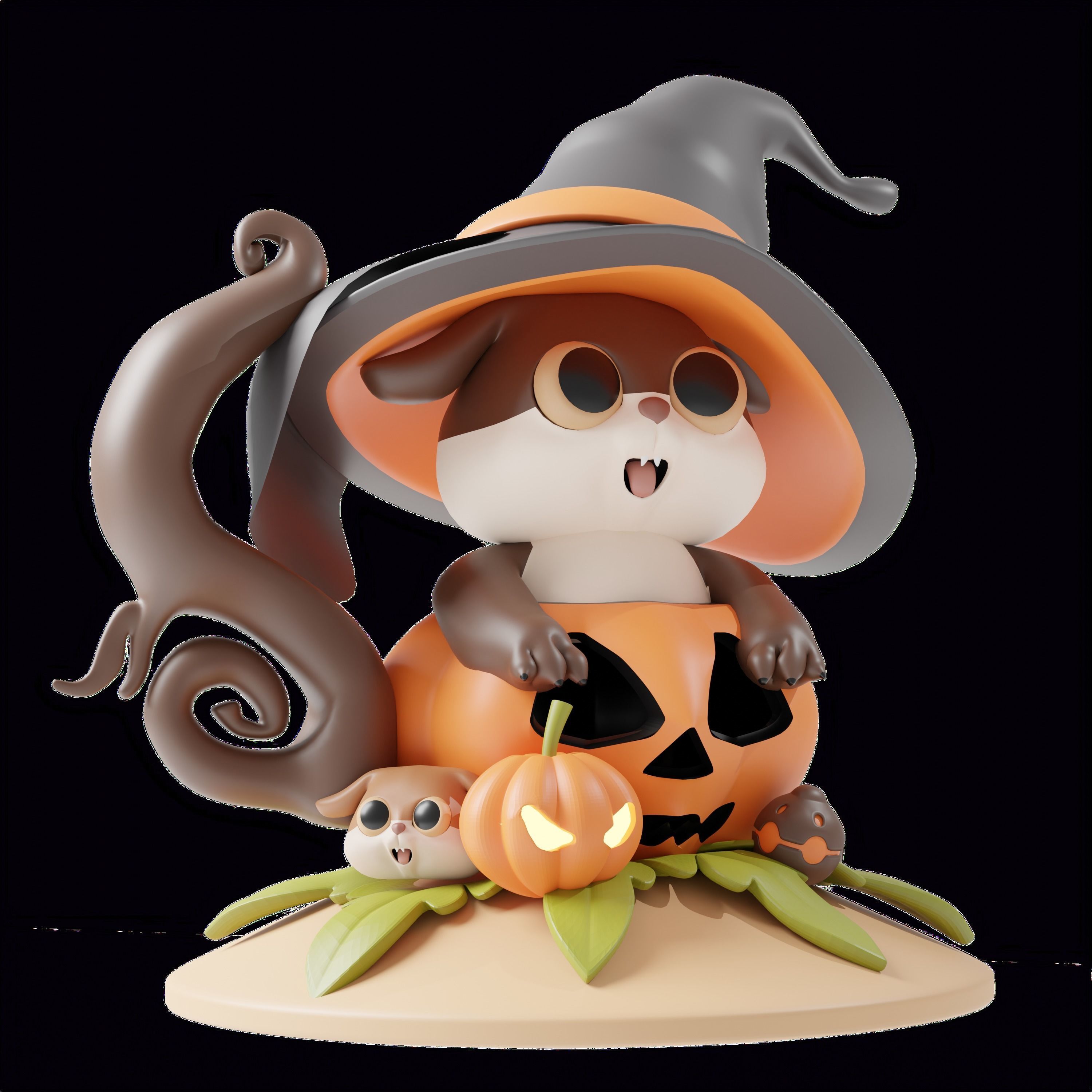 Art Toy Animal Set  3 Q-Z Halloween Character 3D model Low-poly 3D print model_10