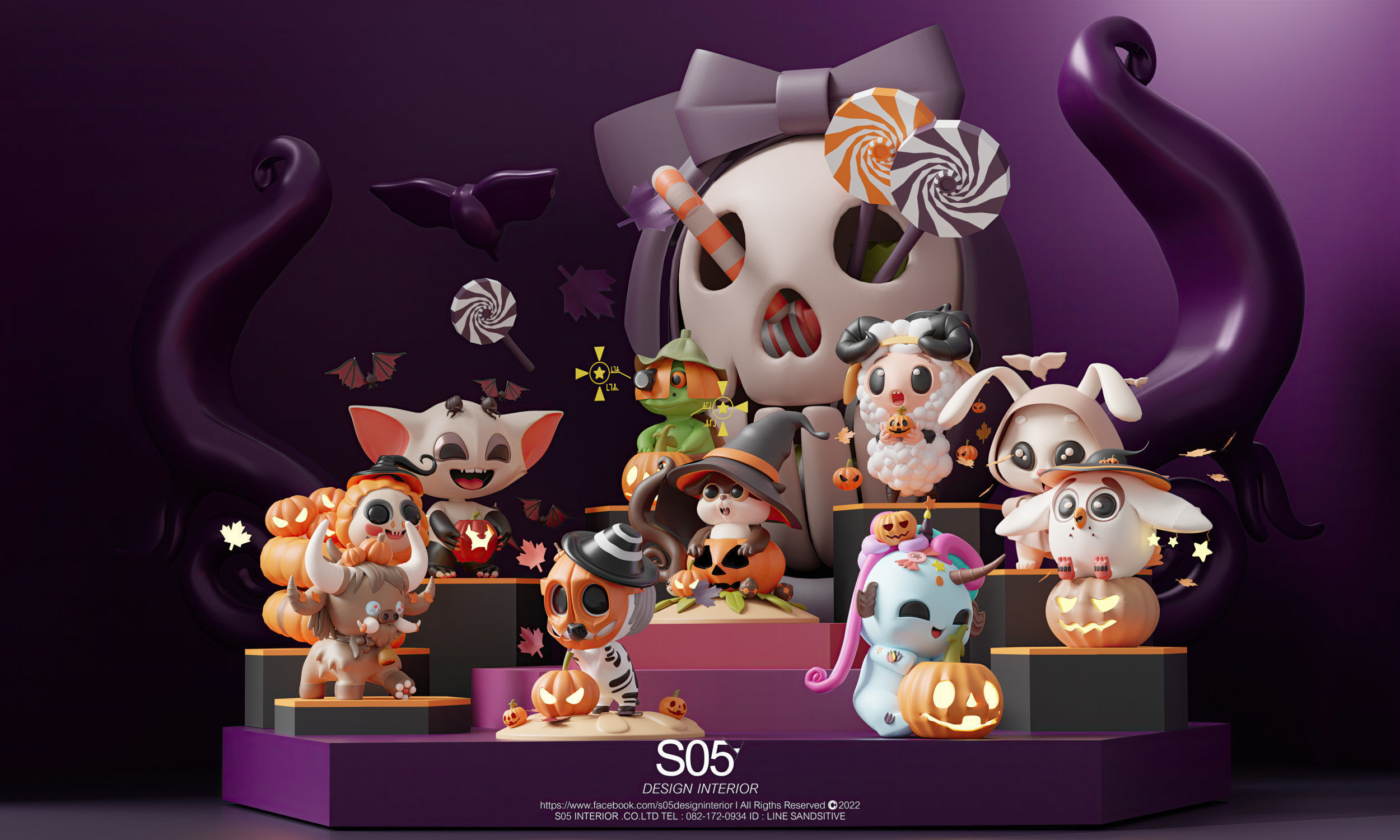 Art Toy Animal Set  3 Q-Z Halloween Character 3D model Low-poly 3D print model_1