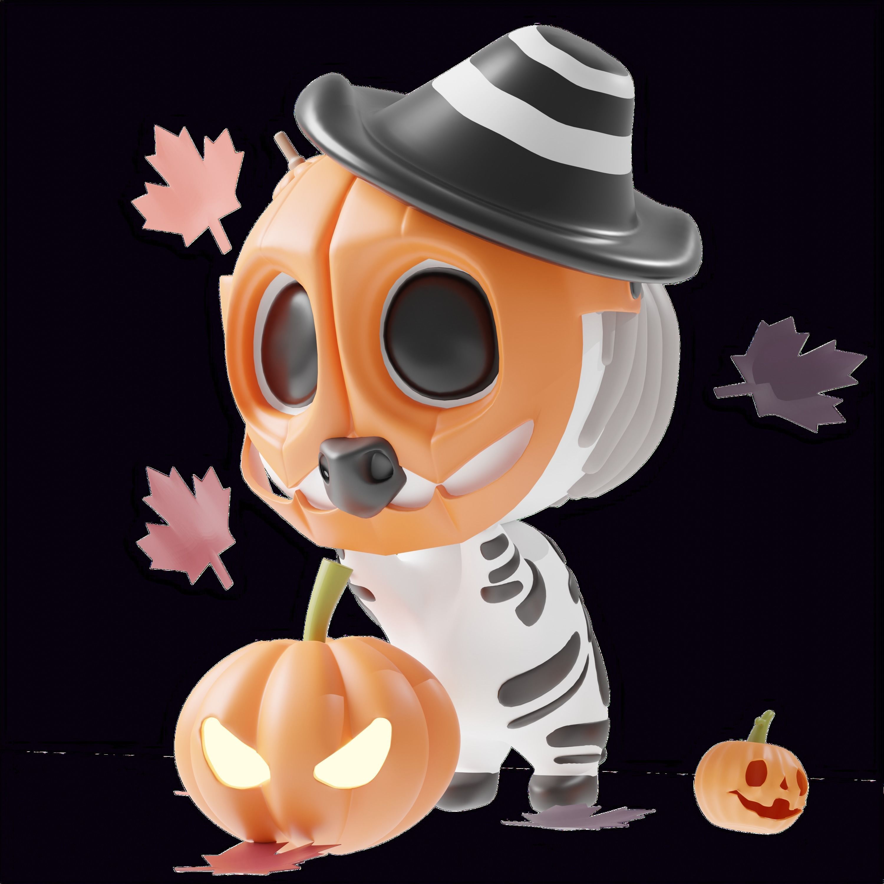 Art Toy Animal Set  3 Q-Z Halloween Character 3D model Low-poly 3D print model_12