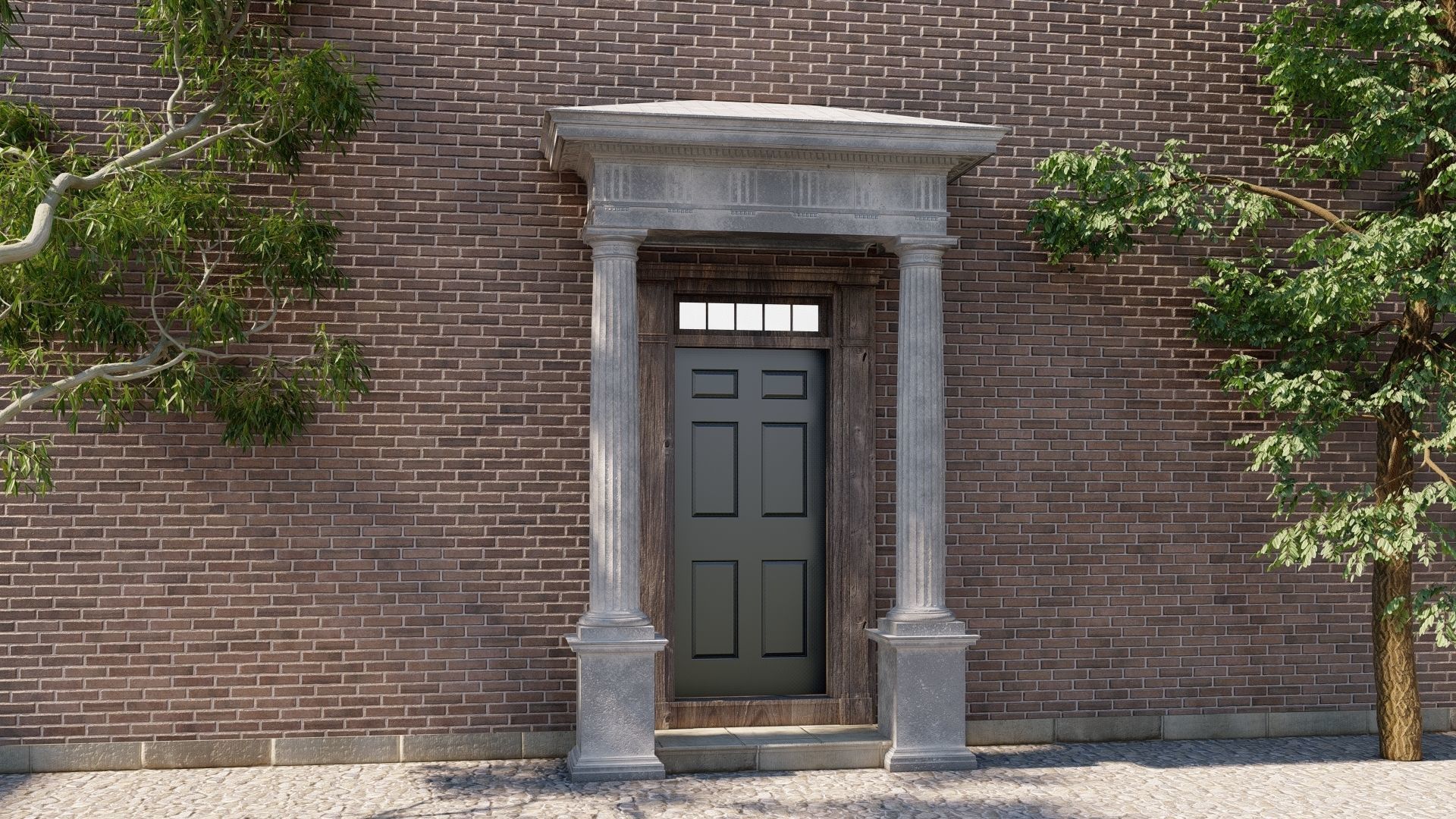 Portico Entrance Porch Door Surround with Doric Column 3D model_2