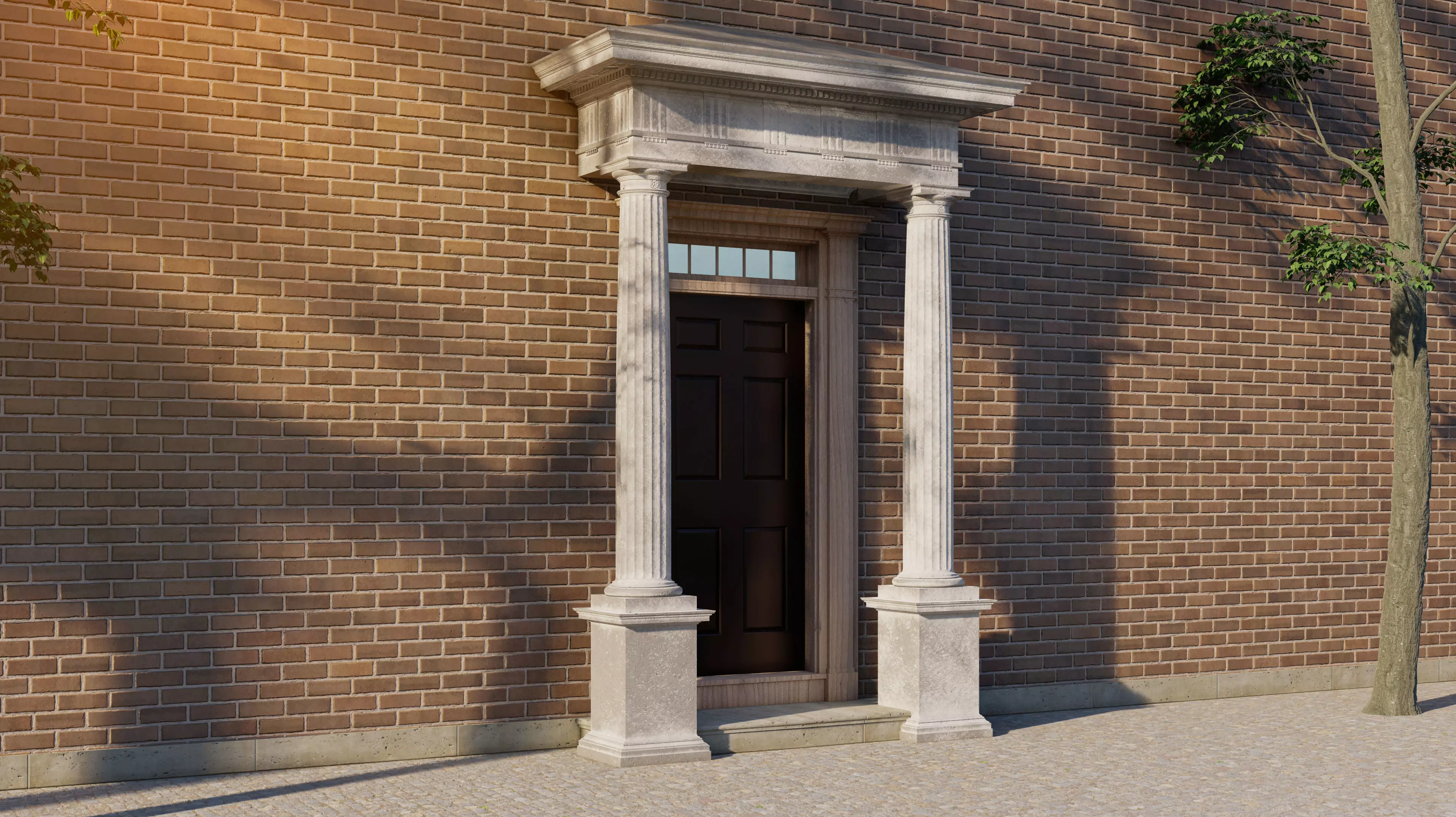 Portico Entrance Porch Door Surround with Doric Column 3D model_0