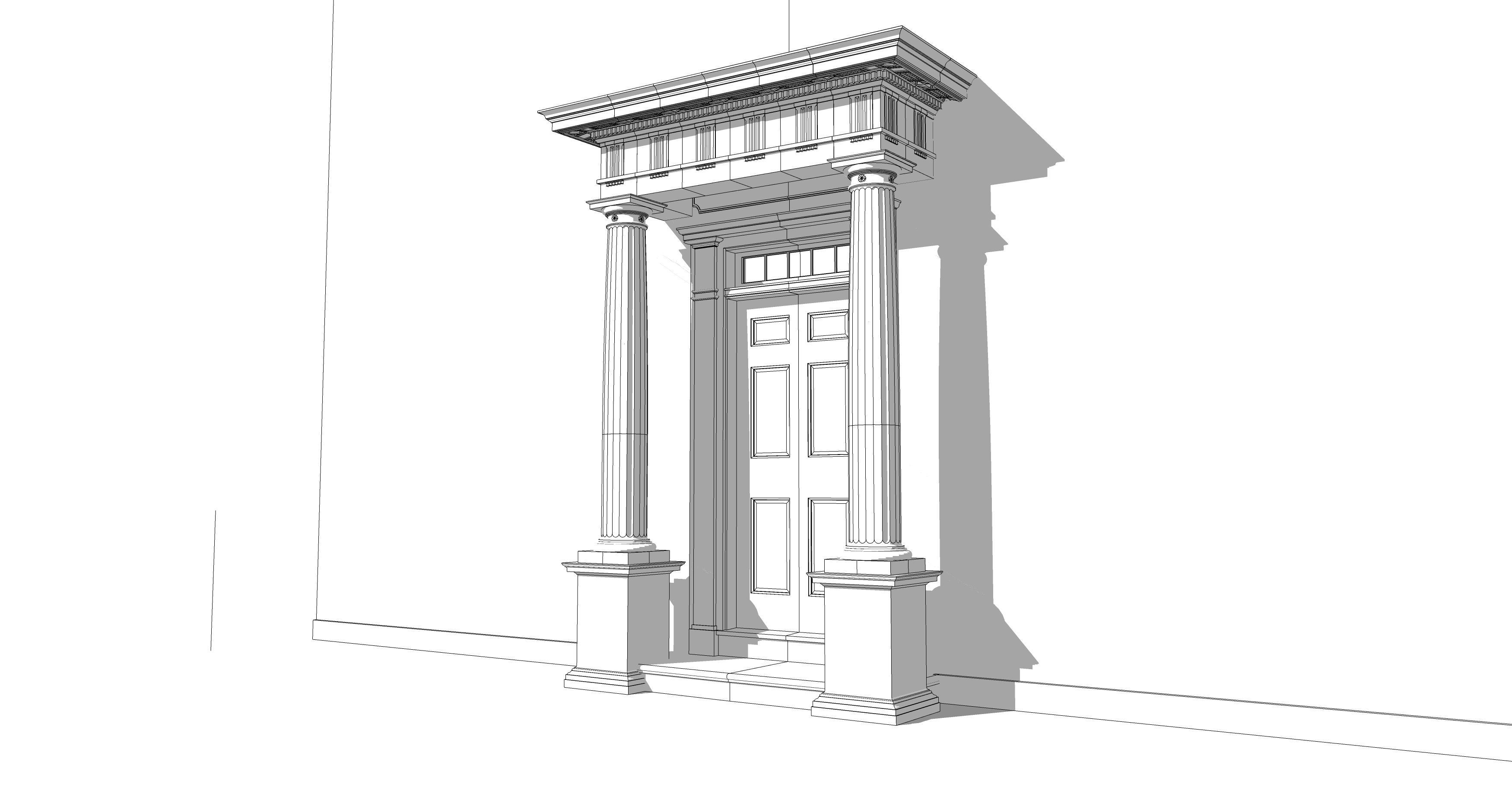 Portico Entrance Porch Door Surround with Doric Column 3D model_4