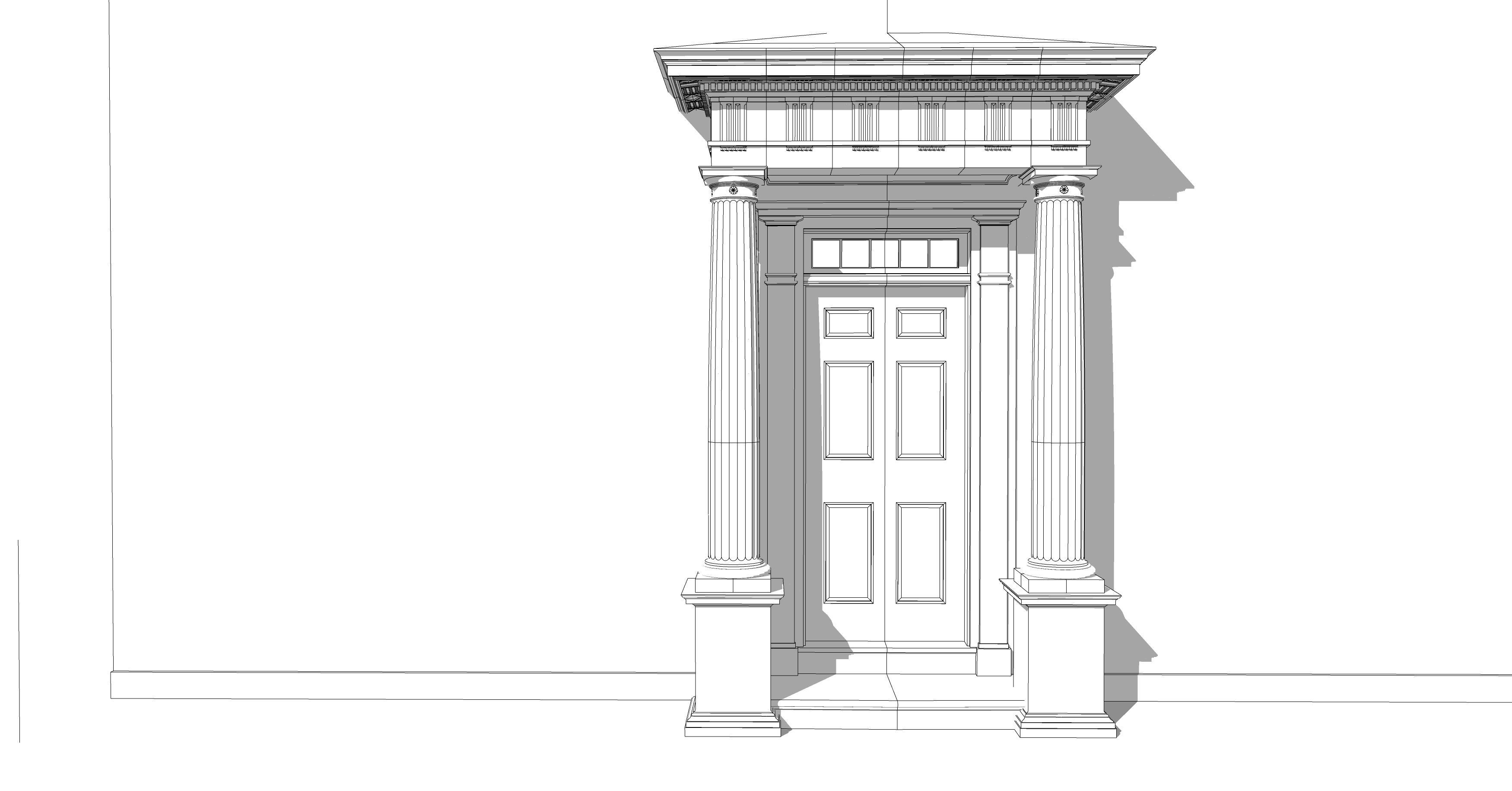 Portico Entrance Porch Door Surround with Doric Column 3D model_3