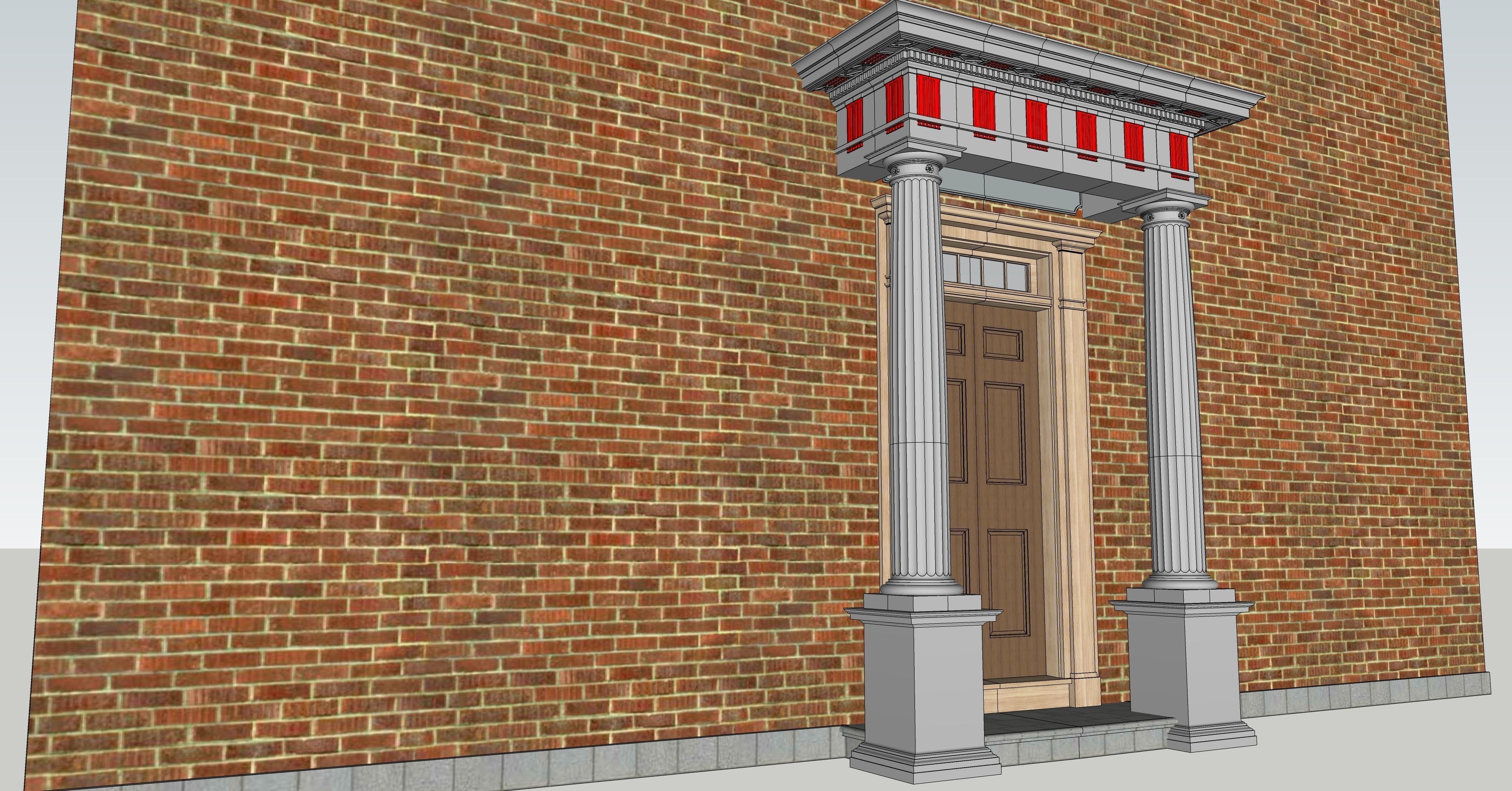 Portico Entrance Porch Door Surround with Doric Column 3D model_6