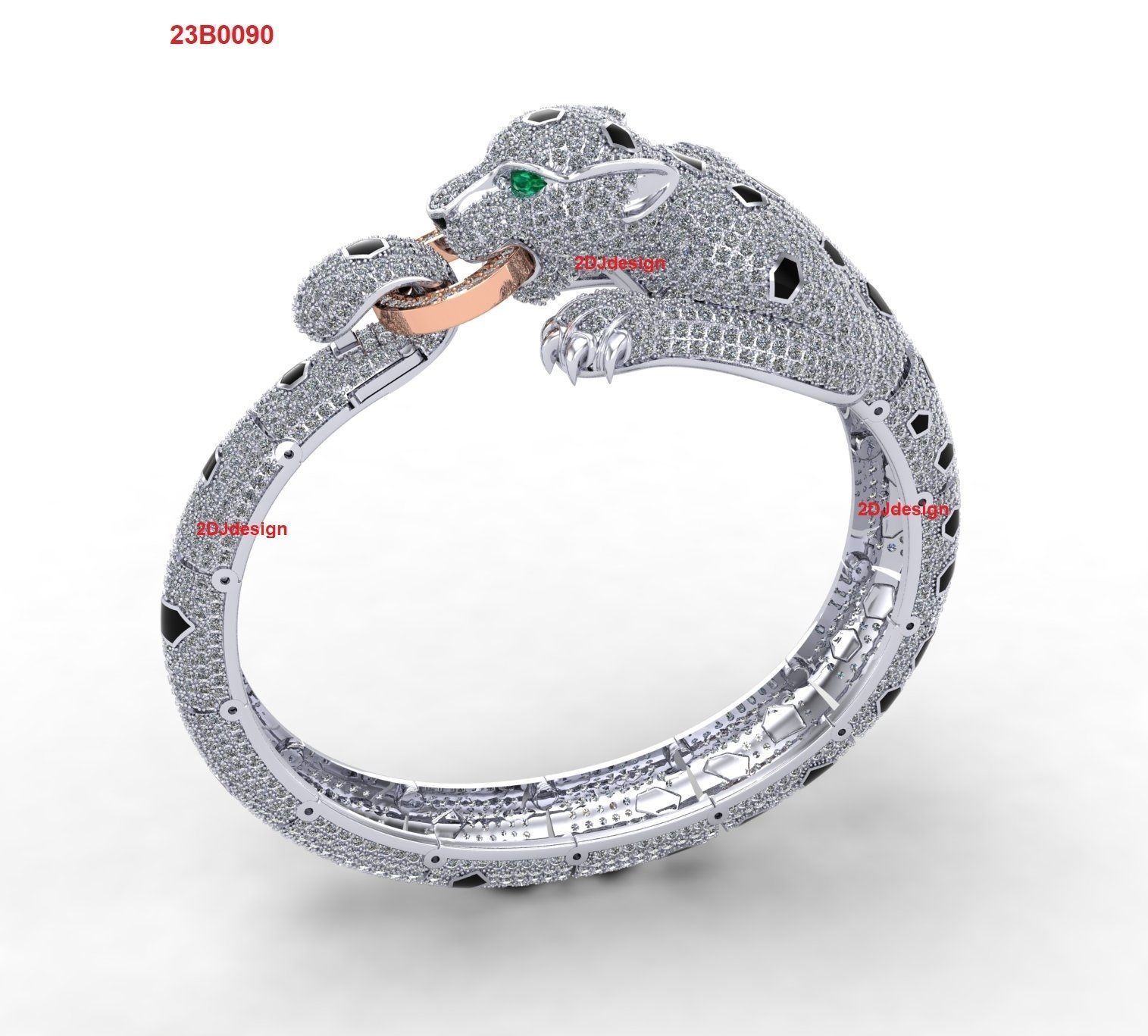 Panther Bracelets Chain full diamonds 002 3D print model_2