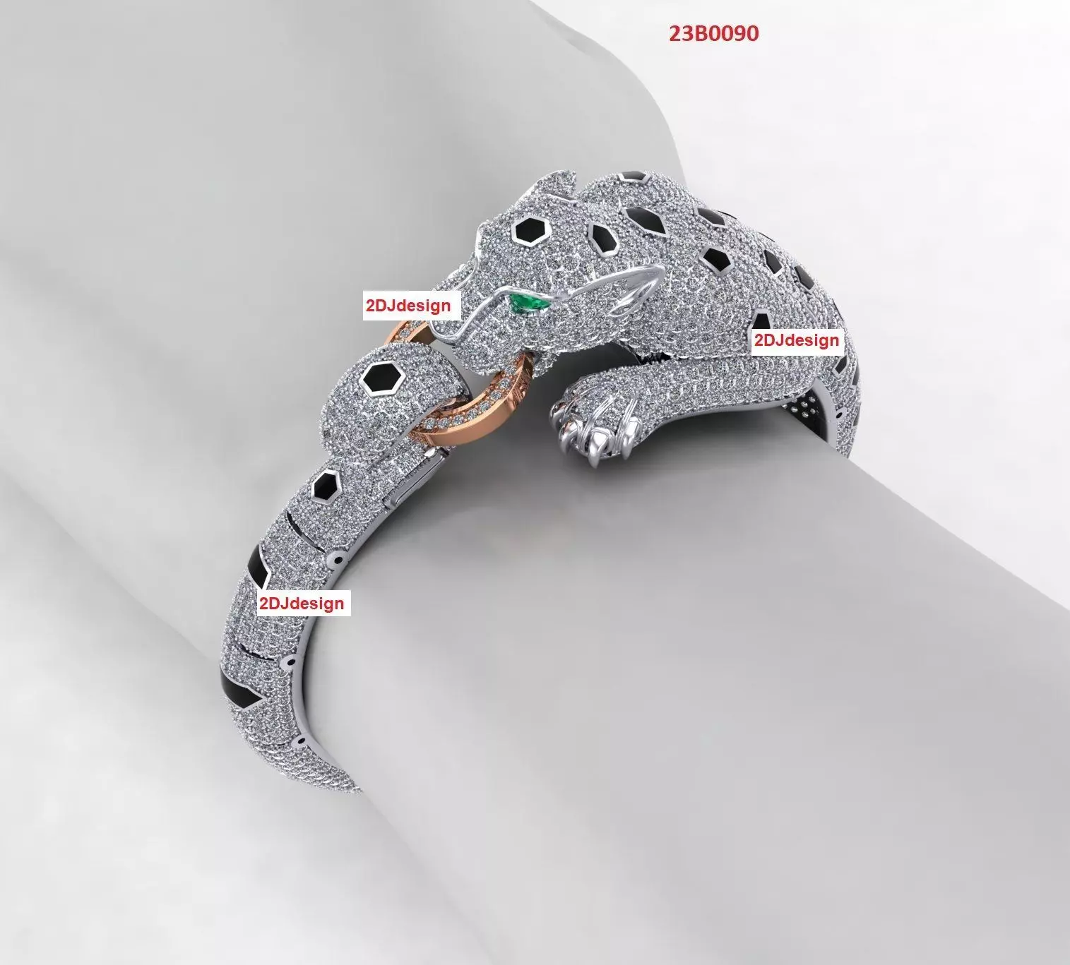 Panther Bracelets Chain full diamonds 002 3D print model_0