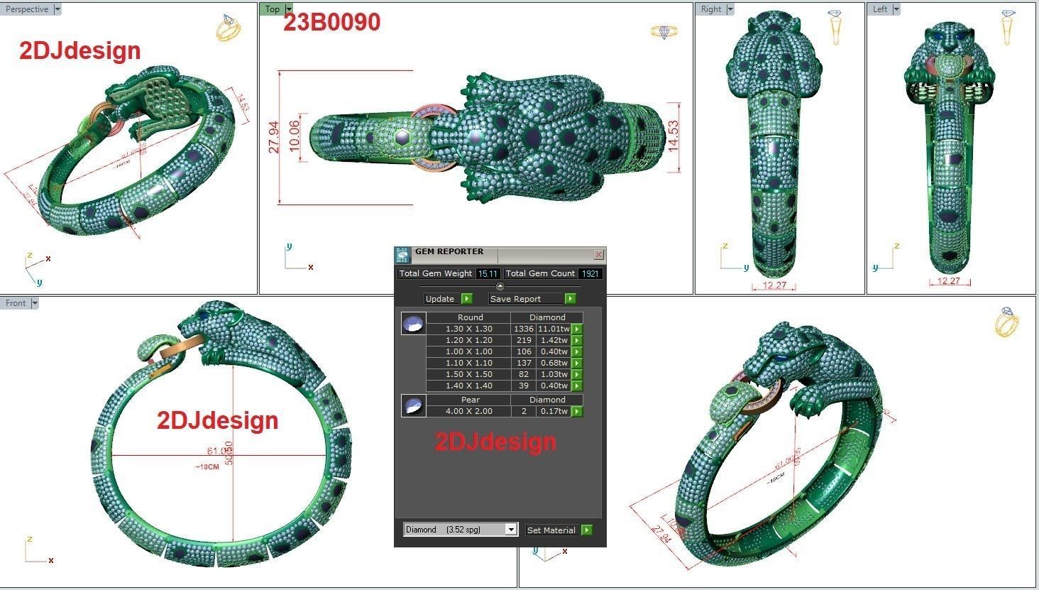 Panther Bracelets Chain full diamonds 002 3D print model_3