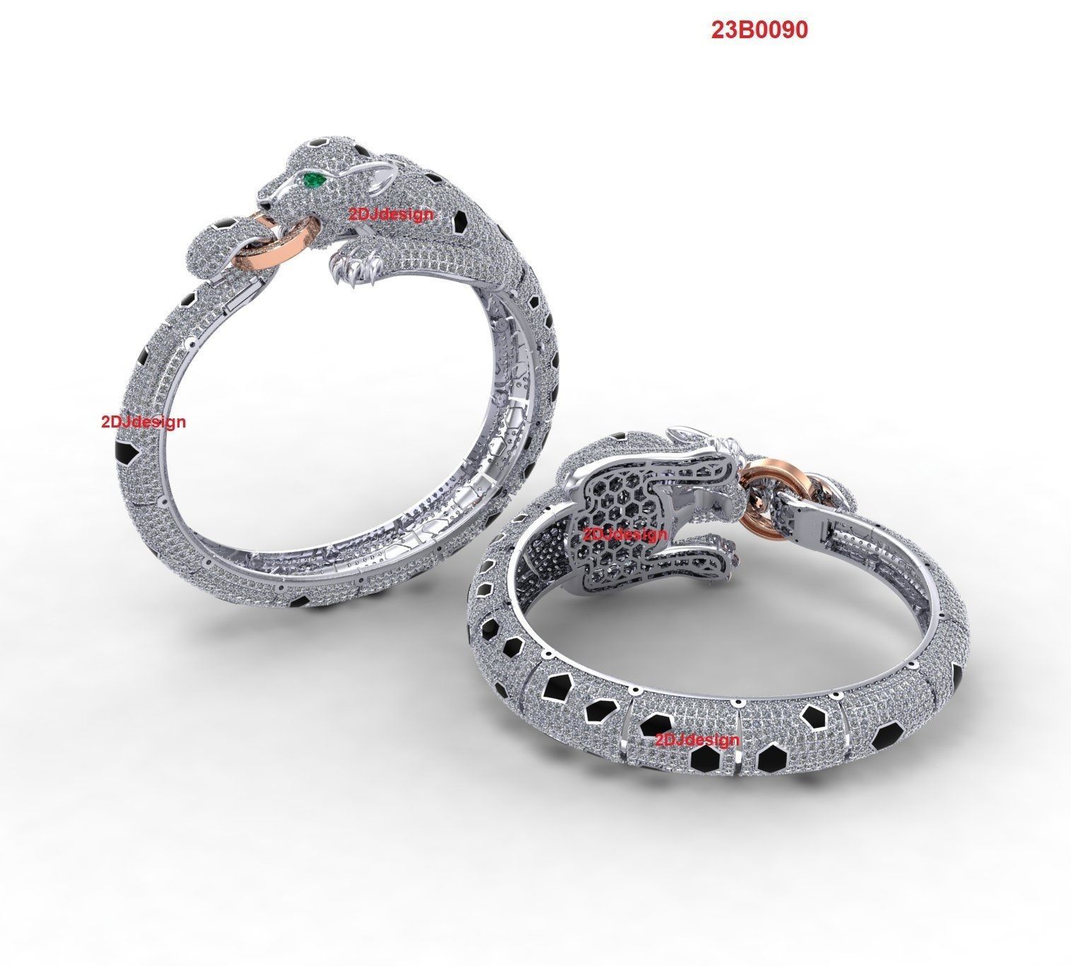 Panther Bracelets Chain full diamonds 002 3D print model_1